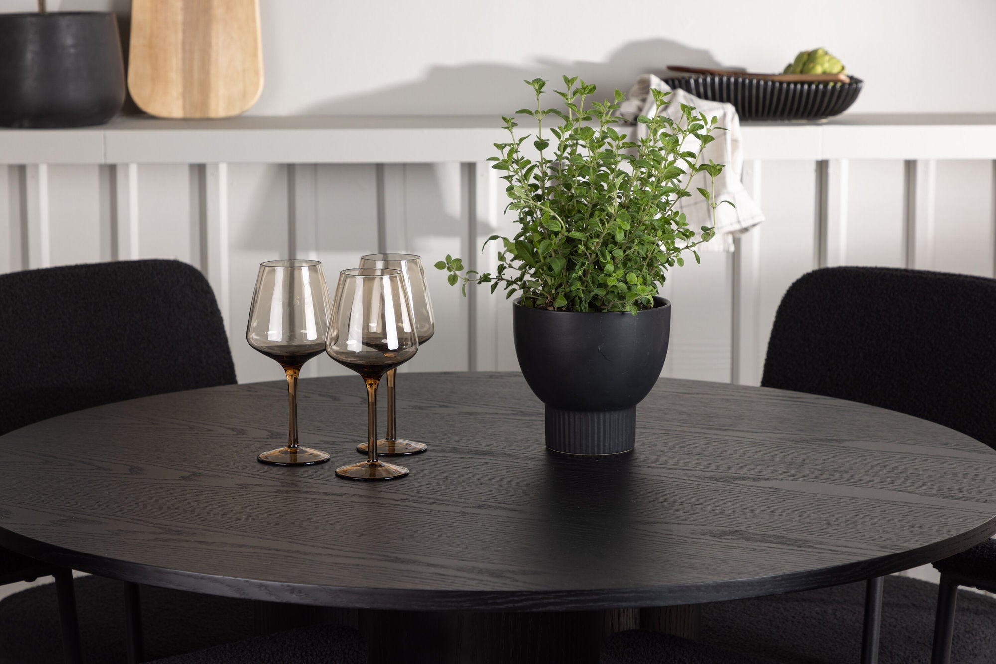 Venture Home Olivia spisebord - Black / Black Veneer +Yesterday Spisebordsstol - Black / Black Boucle _4