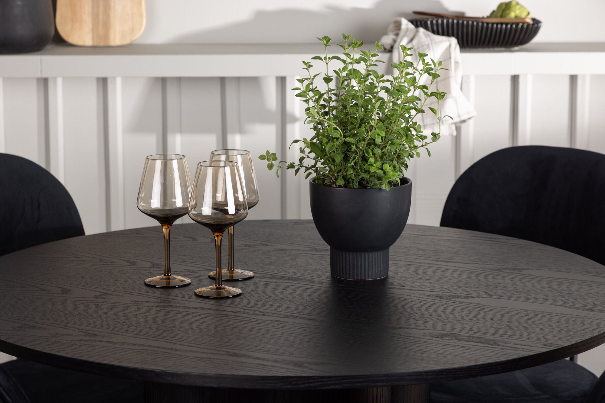 Venture Home Olivia spisebord - Black / Black Veneer +Stella Spisebordsstol - Black / Black Velvet _4