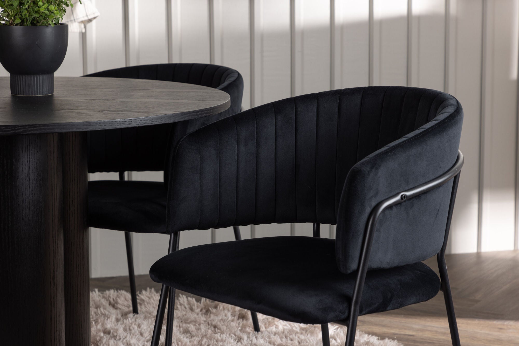 Venture Home Olivia spisebord - Black / Black Veneer +Selma Spisebordsstol - Black / Black Velvet _4