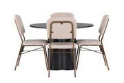 Venture Home Olivia spisebord - Black / Black Veneer +Seda Spisebordsstol - Matte brown / Beige Fabric _4