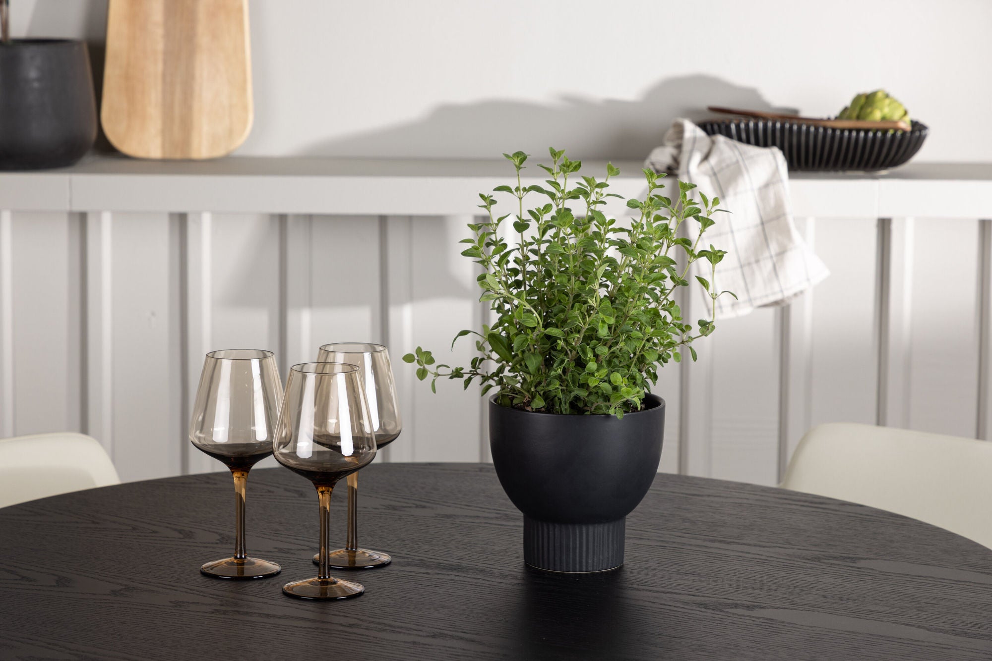 Venture Home Olivia spisebord - Black / Black Veneer +Tvist Spisebordsstol - Beige / Beige PU _4