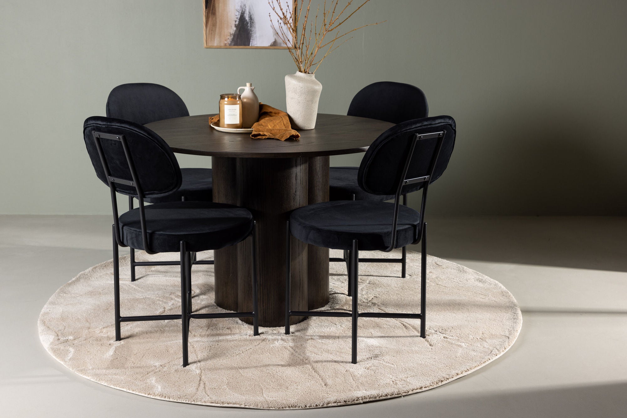 Venture Home Olivia spisebord - Mocca / Mocca Veneer +Stella Spisebordsstol - Black / Black Velvet _4
