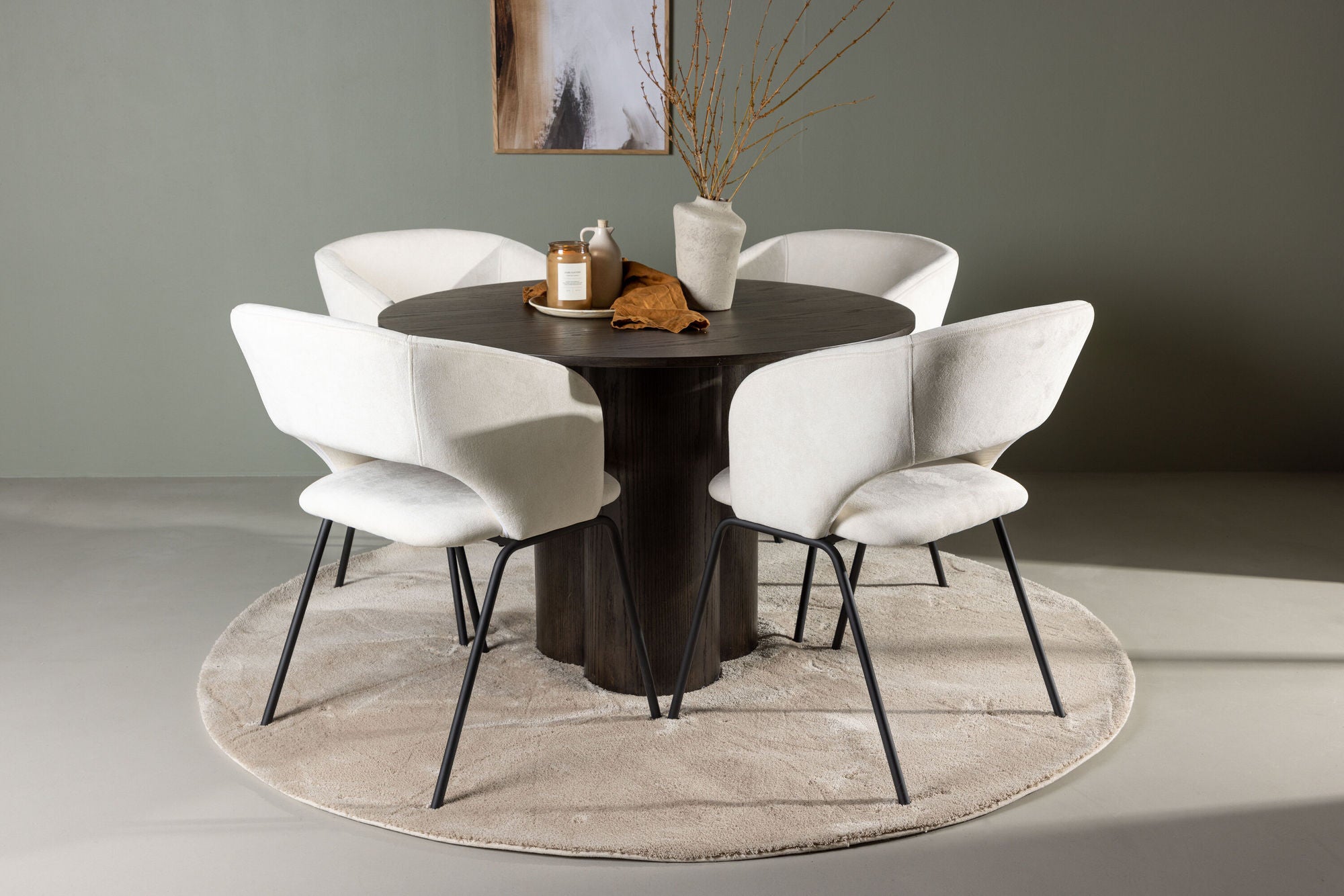 Venture Home Olivia spisebord - Mocca / Mocca Veneer +Day Spisebordsstol - Matte black / White Linen _4