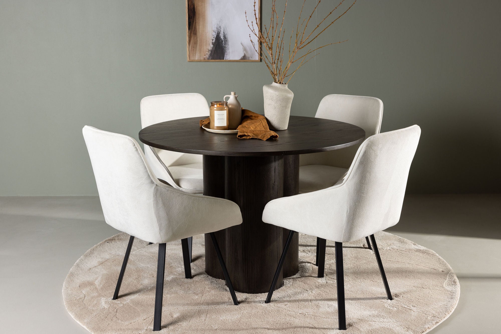 Venture Home Olivia spisebord - Mocca / Mocca Veneer +Rosie Spisebordsstol - Black / Beige Fabric _4