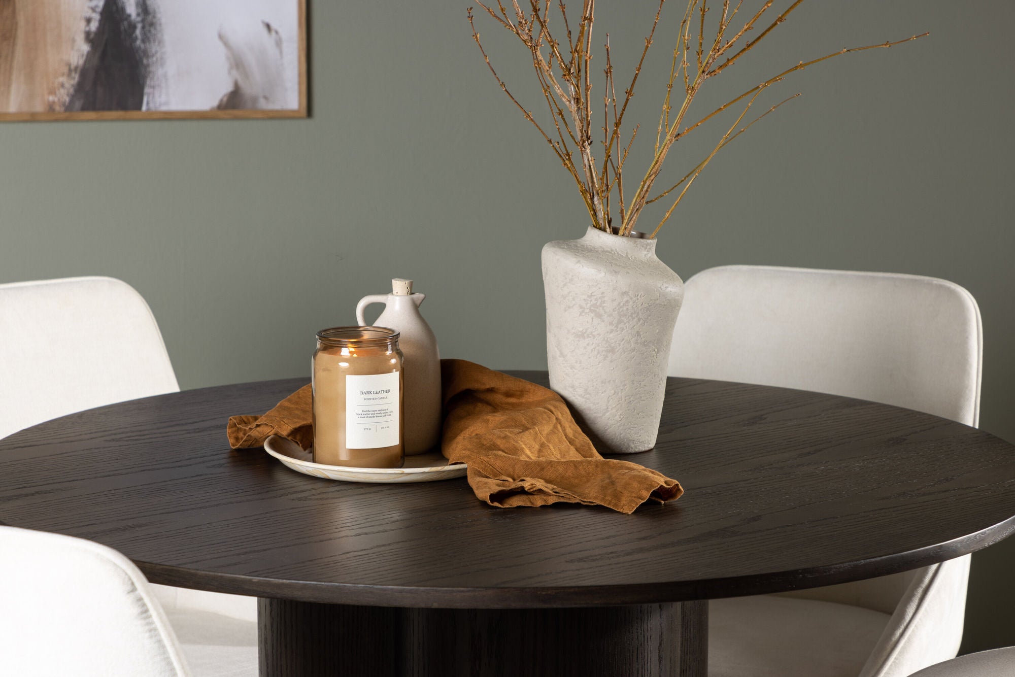 Venture Home Olivia spisebord - Mocca / Mocca Veneer +Rosie Spisebordsstol - Black / Beige Fabric _4