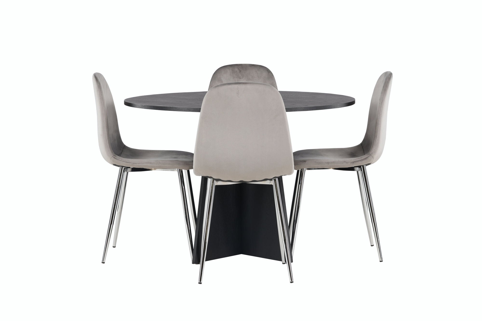 Venture Home Bootcut rund spisebord - Black / Black Fanéer +Eva Spisebordsstol - Light grey / Light grey Velvet _4