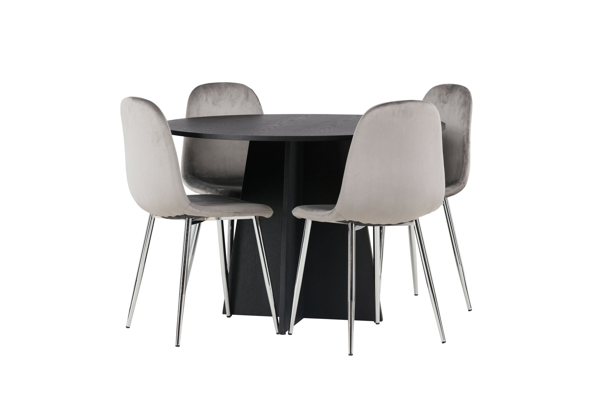 Venture Home Bootcut rund spisebord - Black / Black Fanéer +Eva Spisebordsstol - Light grey / Light grey Velvet _4