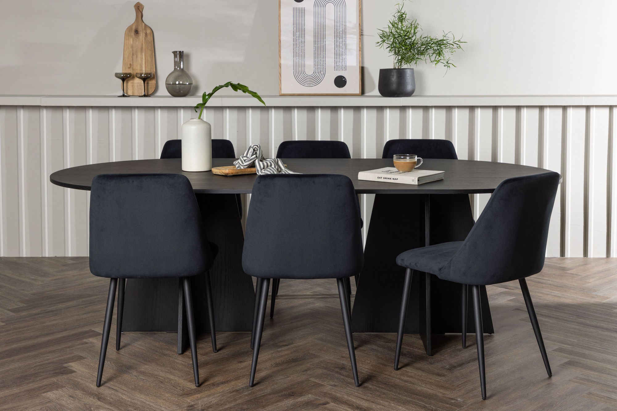 Venture Home Bootcut Oval spisebord - Black / Black Fanéer +Night Spisebordsstol - Black / Black Velvet _6