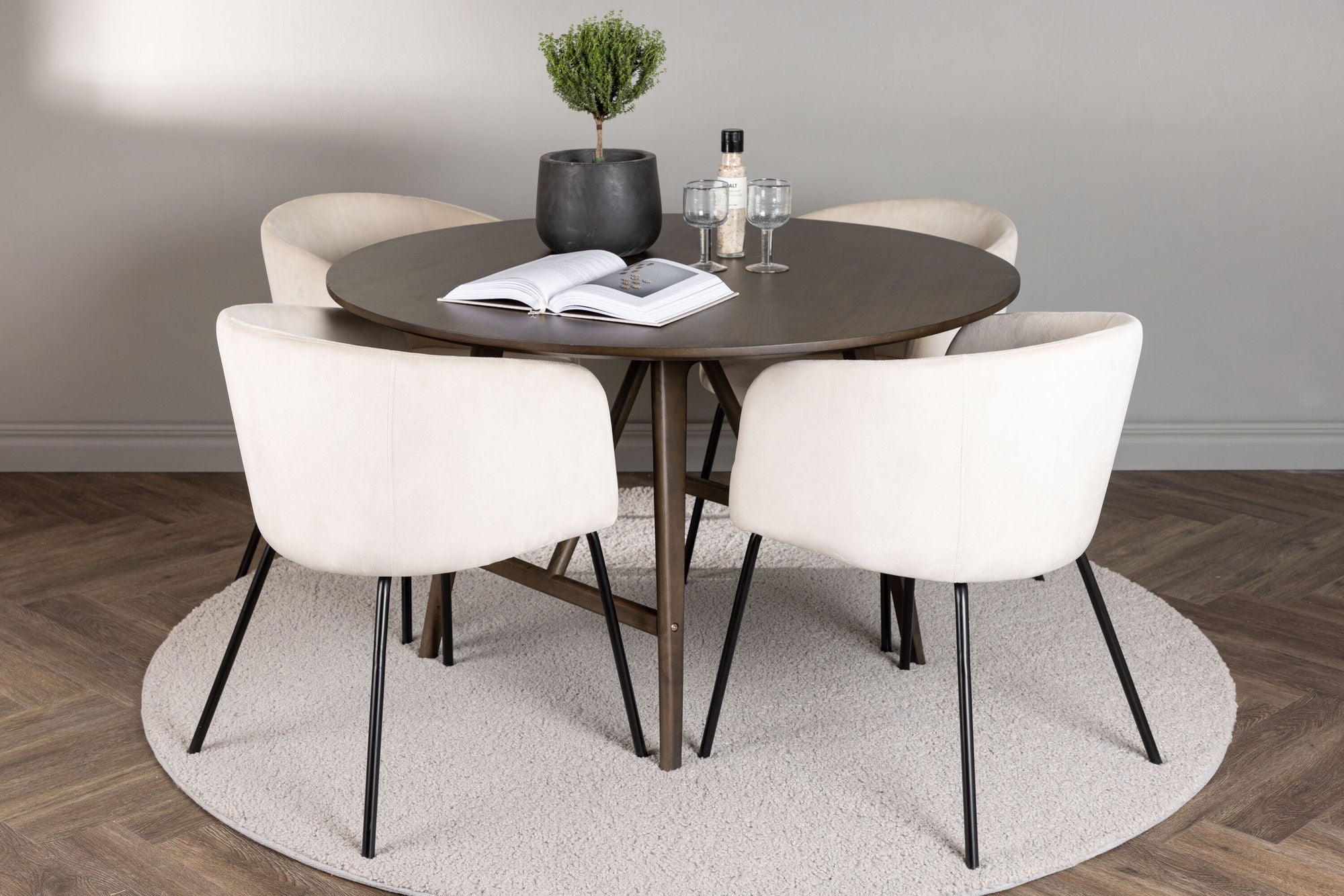 Venture Home Kaseidon spisebord - rund - Rubberwood / Dark Brown MDF +Berit stol - Black / Beige Velvet _4