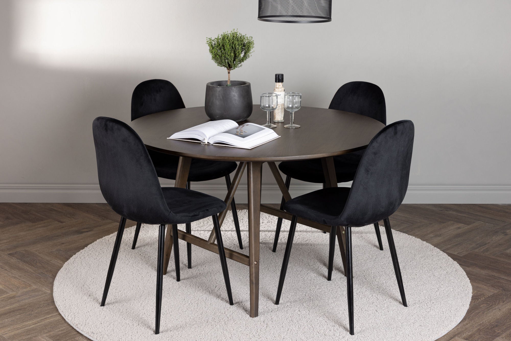 Venture Home Kaseidon spisebord - rund - Rubberwood / Dark Brown MDF +Polar Spisebordsstol - Black legs / Black Velvet _4
