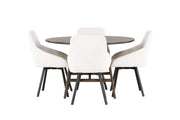 Venture Home Kaseidon spisebord - rund - Rubberwood / Dark Brown MDF +Rosie Spisebordsstol - Black / Beige Fabric _4