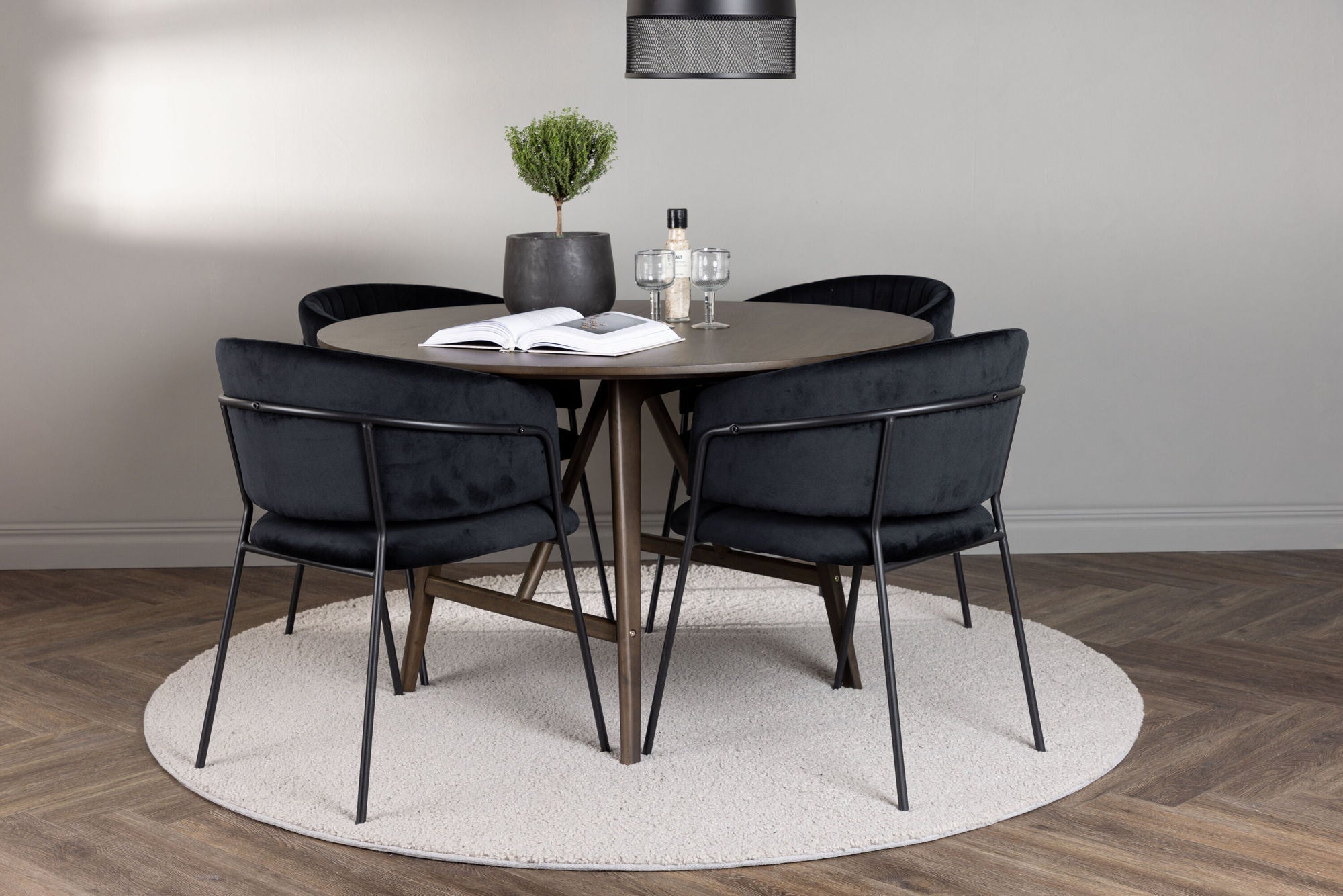 Venture Home Kaseidon spisebord - rund - Rubberwood / Dark Brown MDF +Selma Spisebordsstol - Black / Black Velvet _4