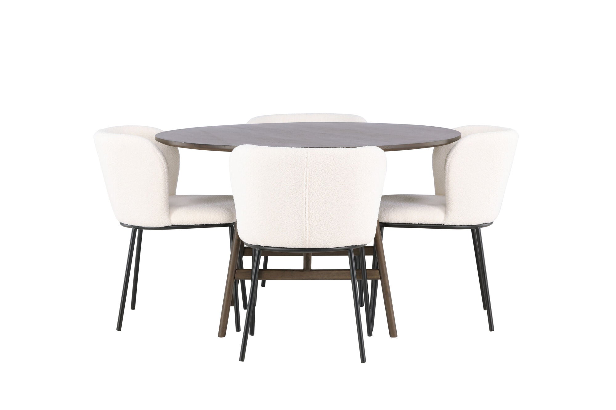 Venture Home Kaseidon spisebord - rund - Rubberwood / Dark Brown MDF +Edina Spisebordsstol - Black / White Boucle _4