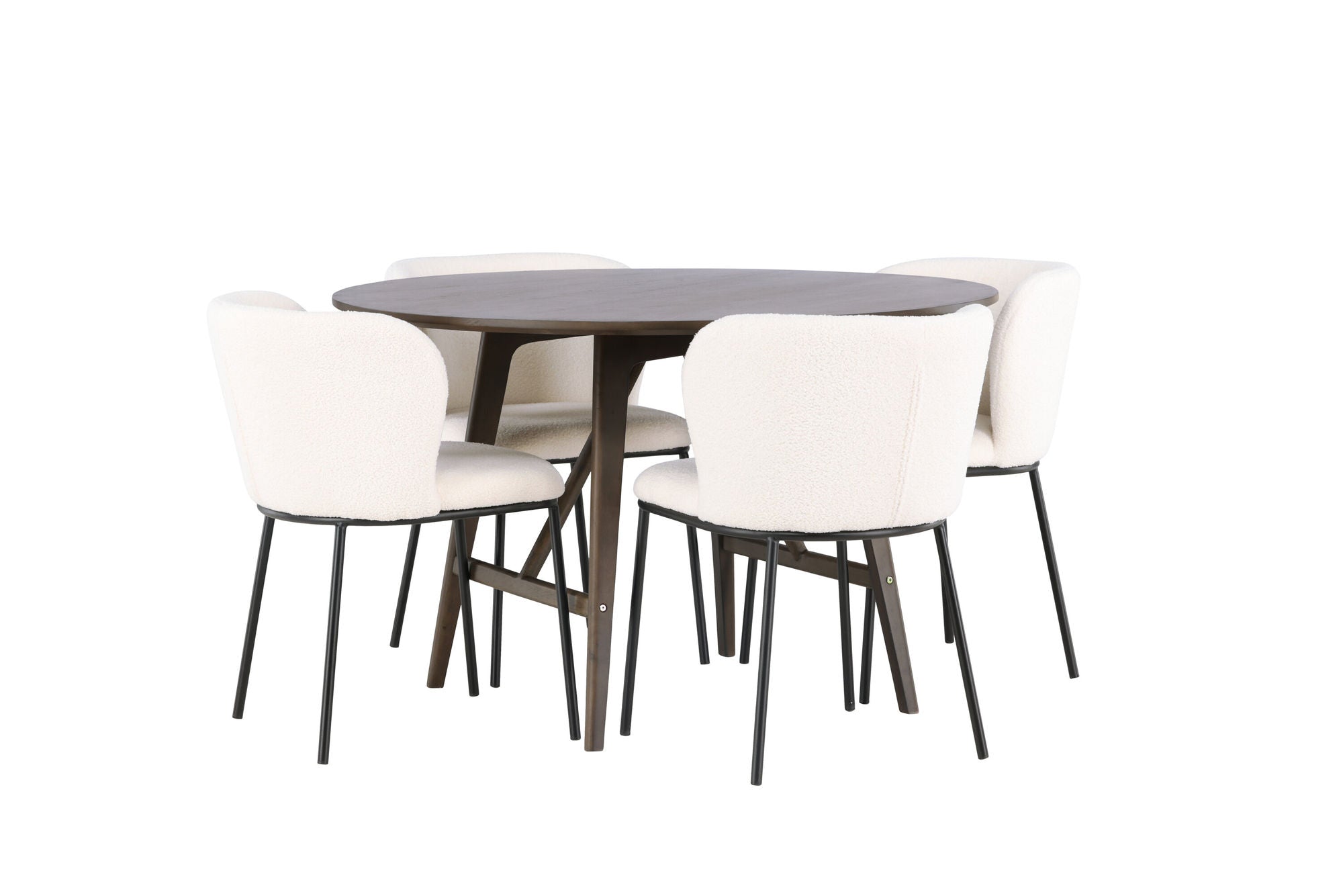Venture Home Kaseidon spisebord - rund - Rubberwood / Dark Brown MDF +Edina Spisebordsstol - Black / White Boucle _4