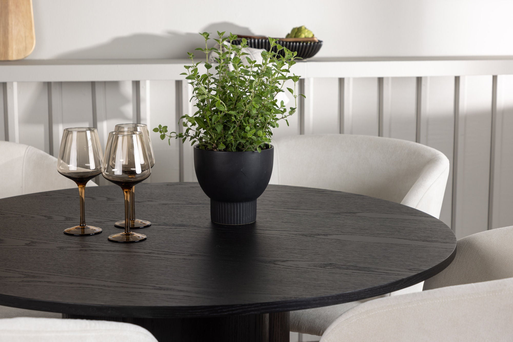 Venture Home Olivia spisebord - Black / Black Veneer +Day Spisebordsstol - Matte black / White Linen _4