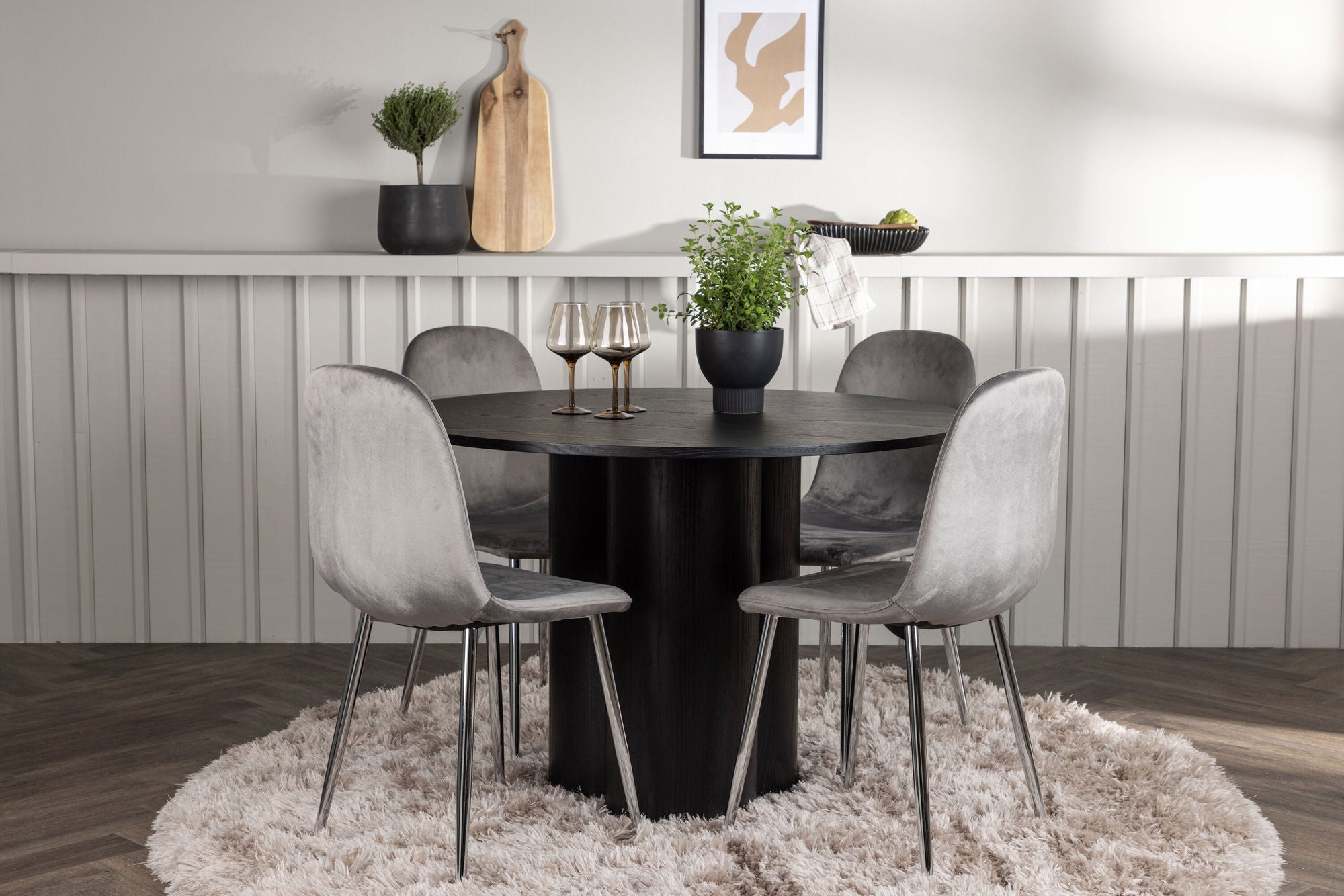 Venture Home Olivia spisebord - Black / Black Veneer +Eva Spisebordsstol - Light grey / Light grey Velvet _4