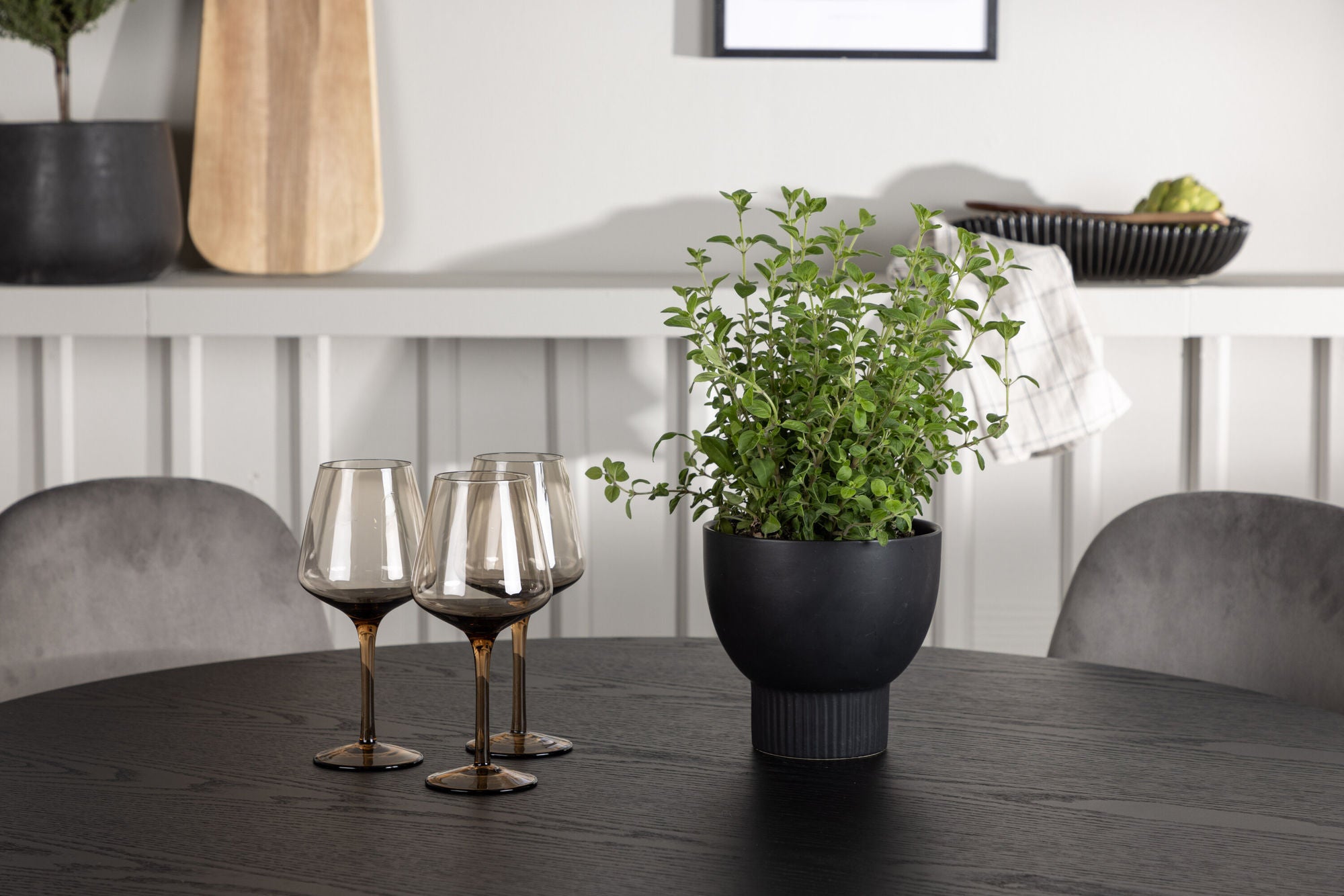 Venture Home Olivia spisebord - Black / Black Veneer +Eva Spisebordsstol - Light grey / Light grey Velvet _4