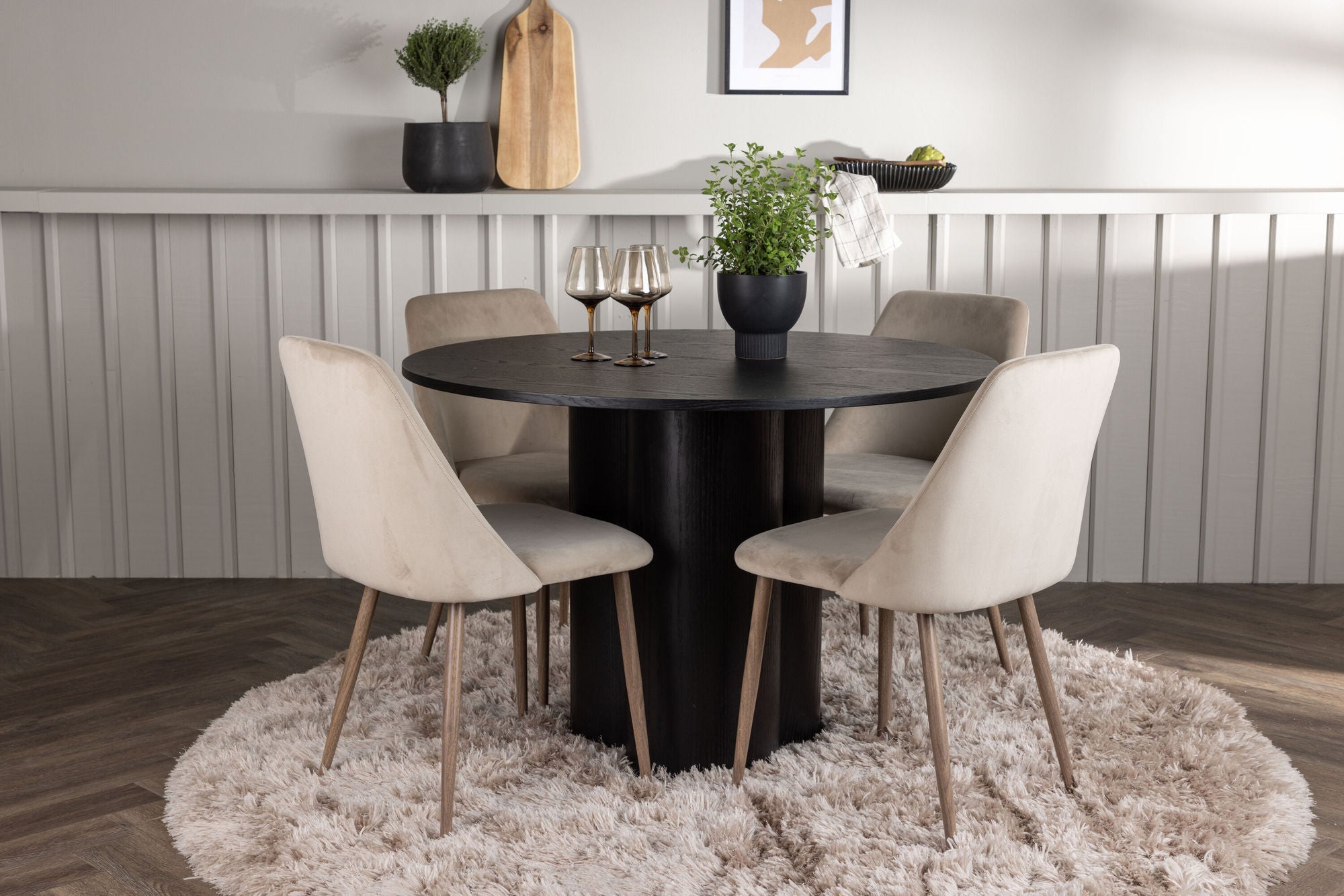 Venture Home Olivia spisebord - Black / Black Veneer +Night Spisebordsstol - Dark walnut / Mocca / Brown Fabric _4