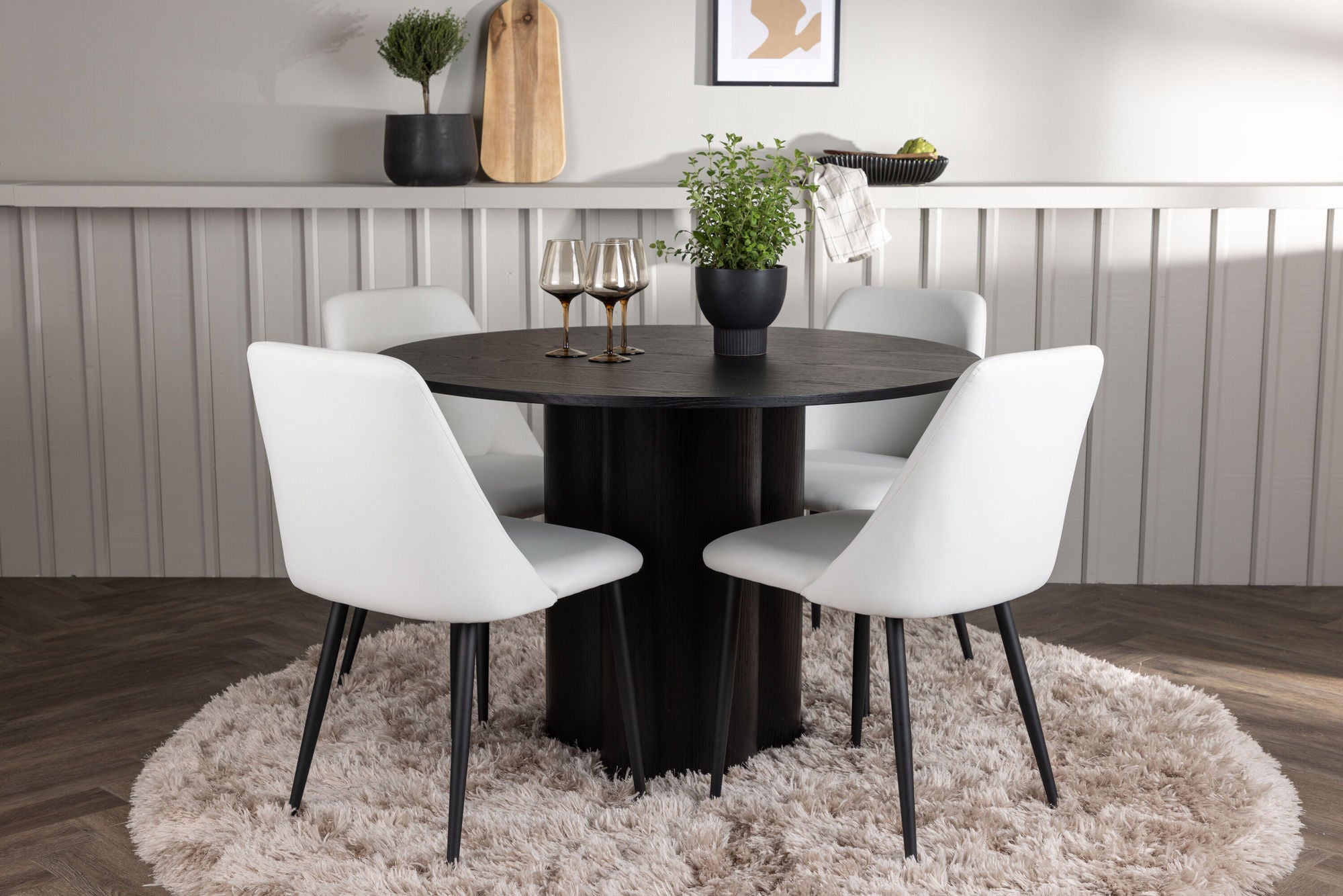 Venture Home Olivia spisebord - Black / Black Veneer +Night Spisebordsstol - Black / White PU _4
