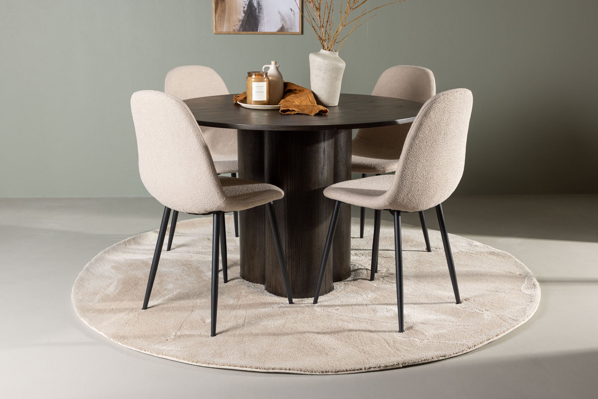 Venture Home Olivia spisebord - Mocca / Mocca Veneer +Polar Spisebordsstol - Black / Beige Boucle _4