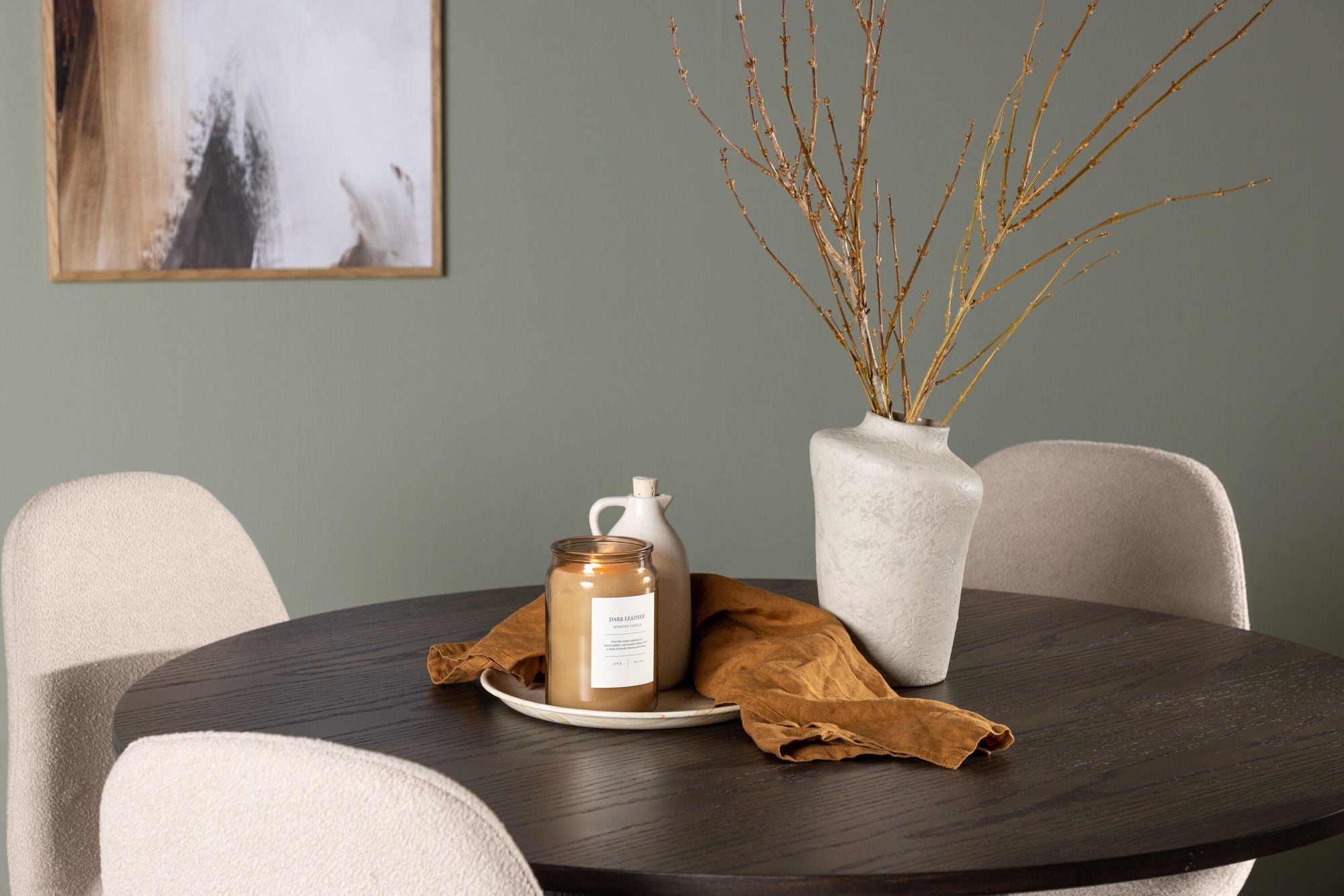 Venture Home Olivia spisebord - Mocca / Mocca Veneer +Polar Spisebordsstol - Black / Beige Boucle _4