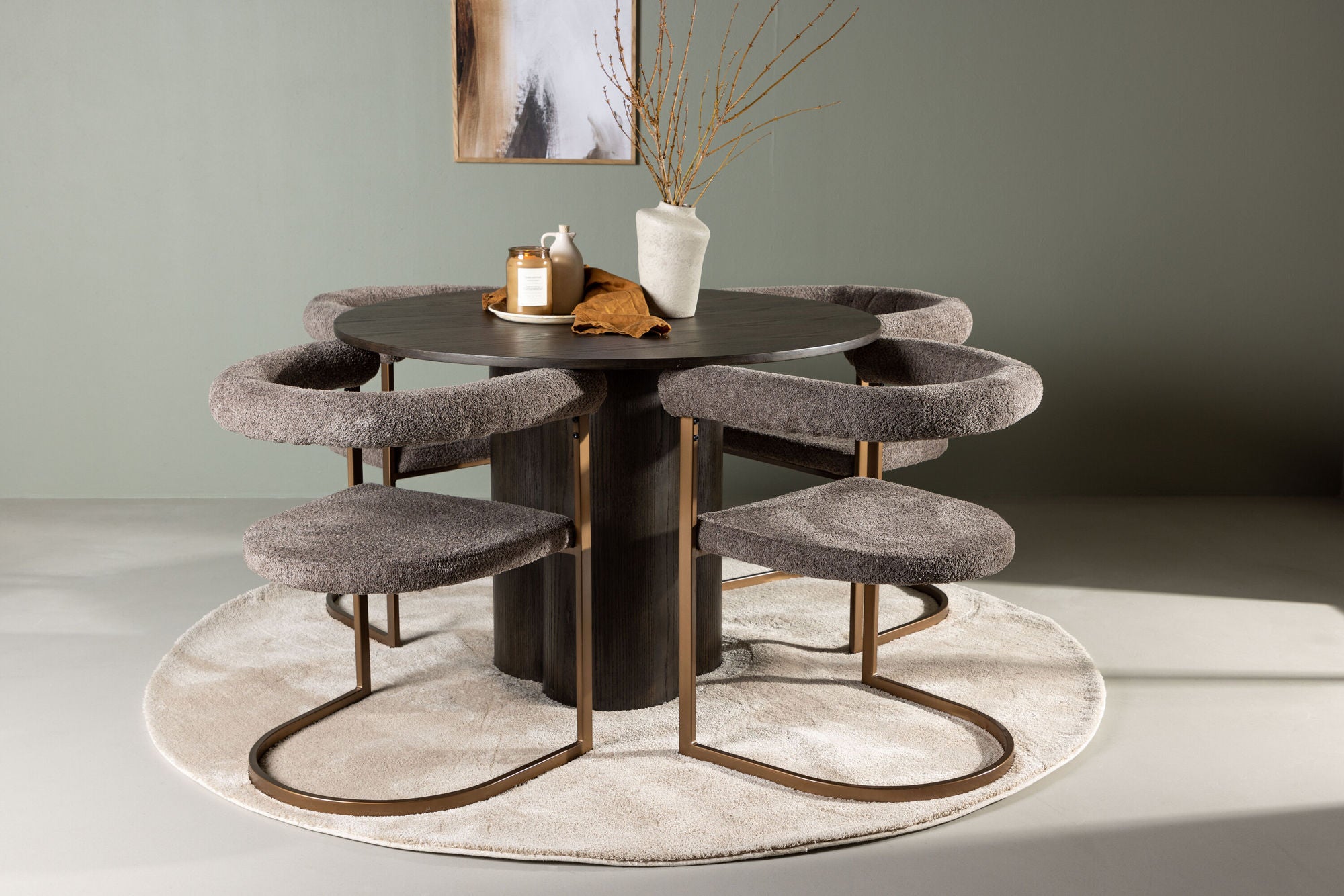 Venture Home Olivia spisebord - Mocca / Mocca Veneer +Morning Spisebordsstol - Black / Black Boucle _4