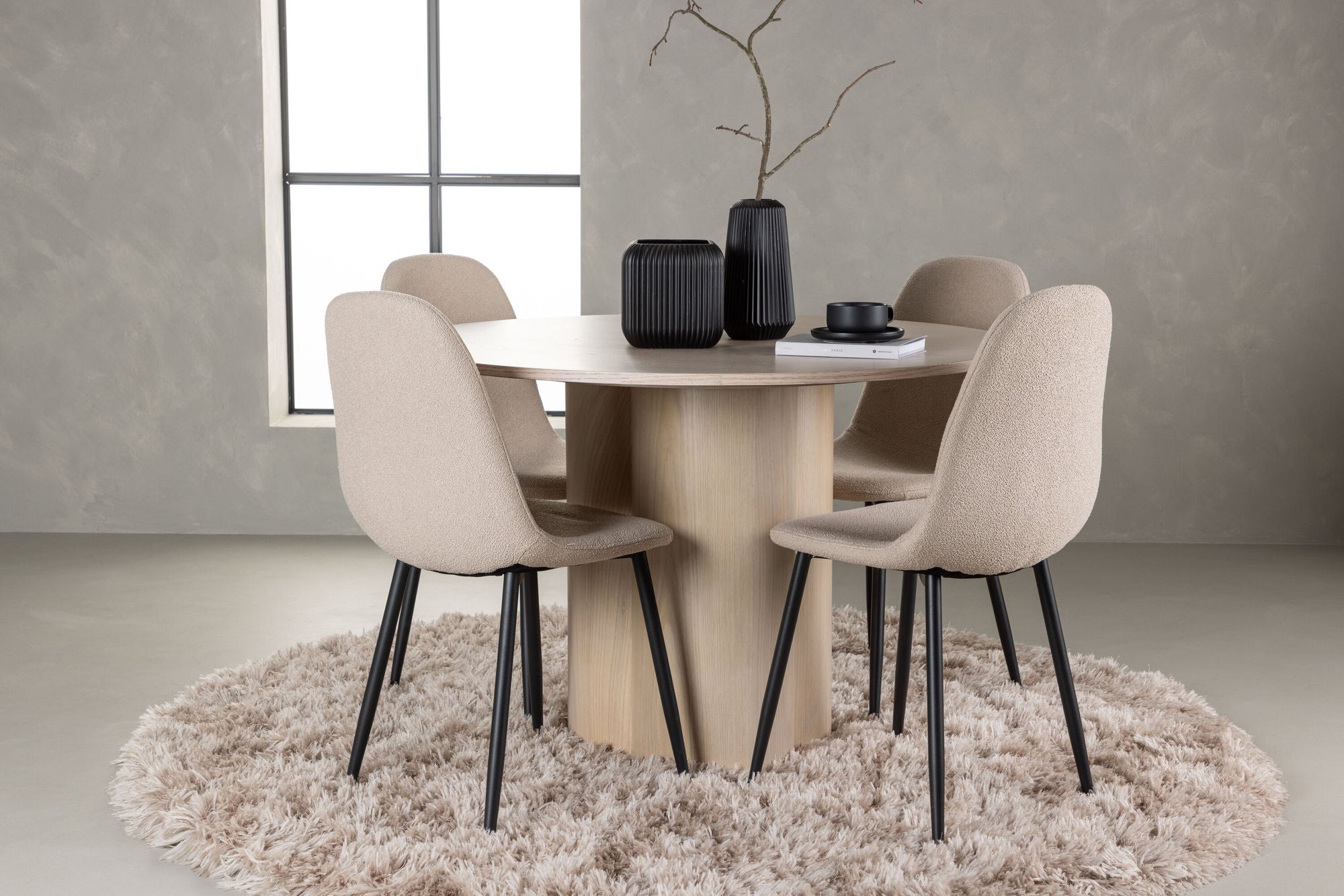 Venture Home Olivia spisebord - White Wash Veneer +Polar Spisebordsstol - Black / Beige Boucle _4