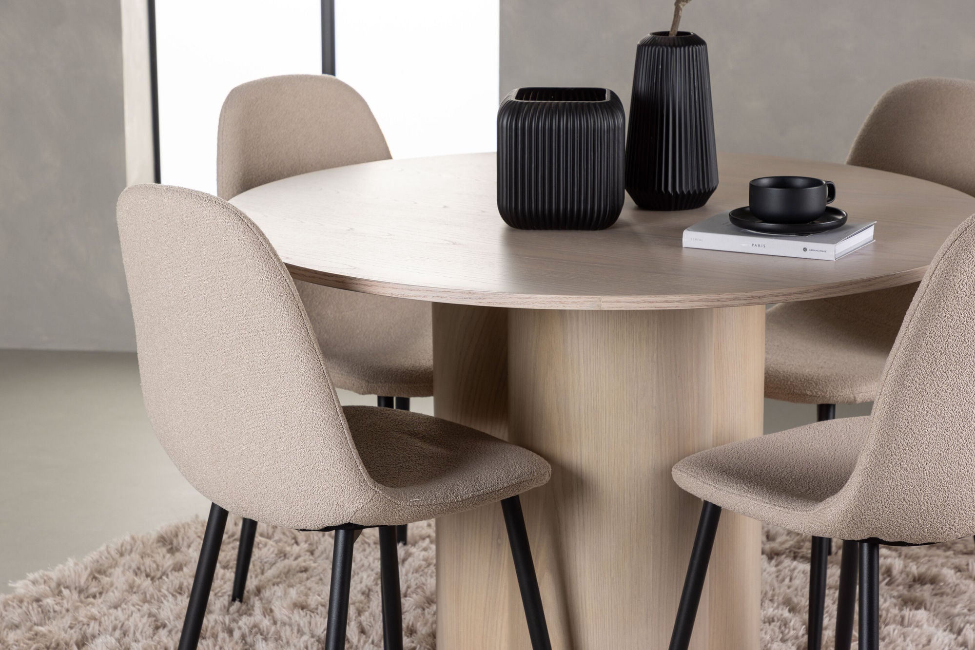 Venture Home Olivia spisebord - White Wash Veneer +Polar Spisebordsstol - Black / Beige Boucle _4