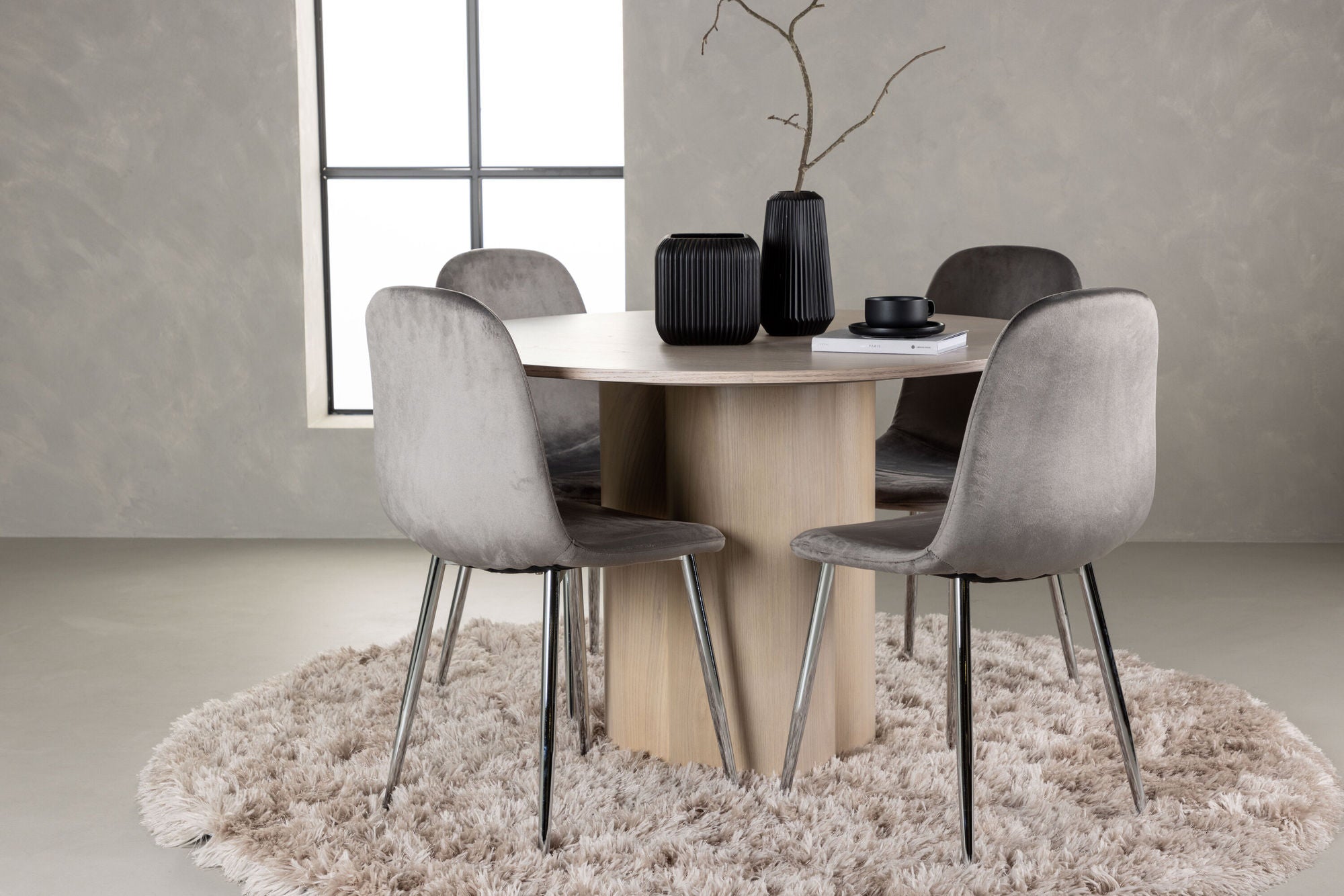 Venture Home Olivia spisebord - White Wash Veneer +Eva Spisebordsstol - Light grey / Light grey Velvet _4