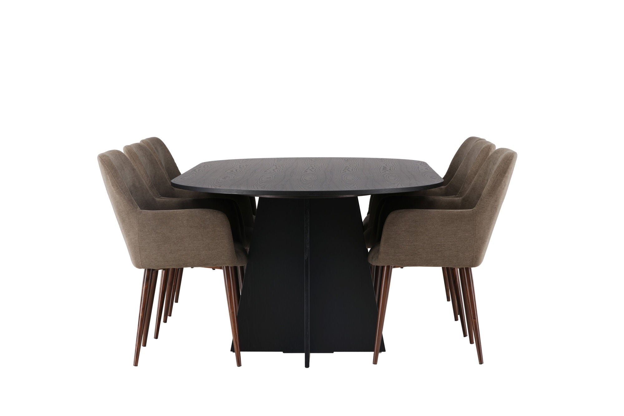 Venture Home Bootcut Oval spisebord - Black / Black Fanéer +Tomorrow Spisebordsstol - Dark walnut / Dark grey/Brown Fabric _6