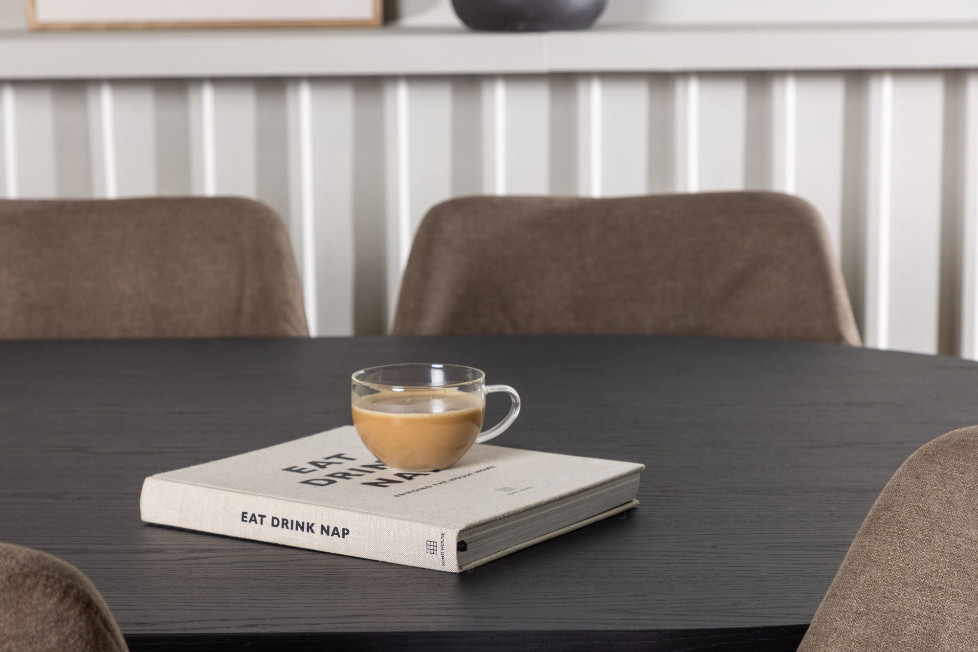 Venture Home Bootcut Oval spisebord - Black / Black Fanéer +Tomorrow Spisebordsstol - Dark walnut / Dark grey/Brown Fabric _6