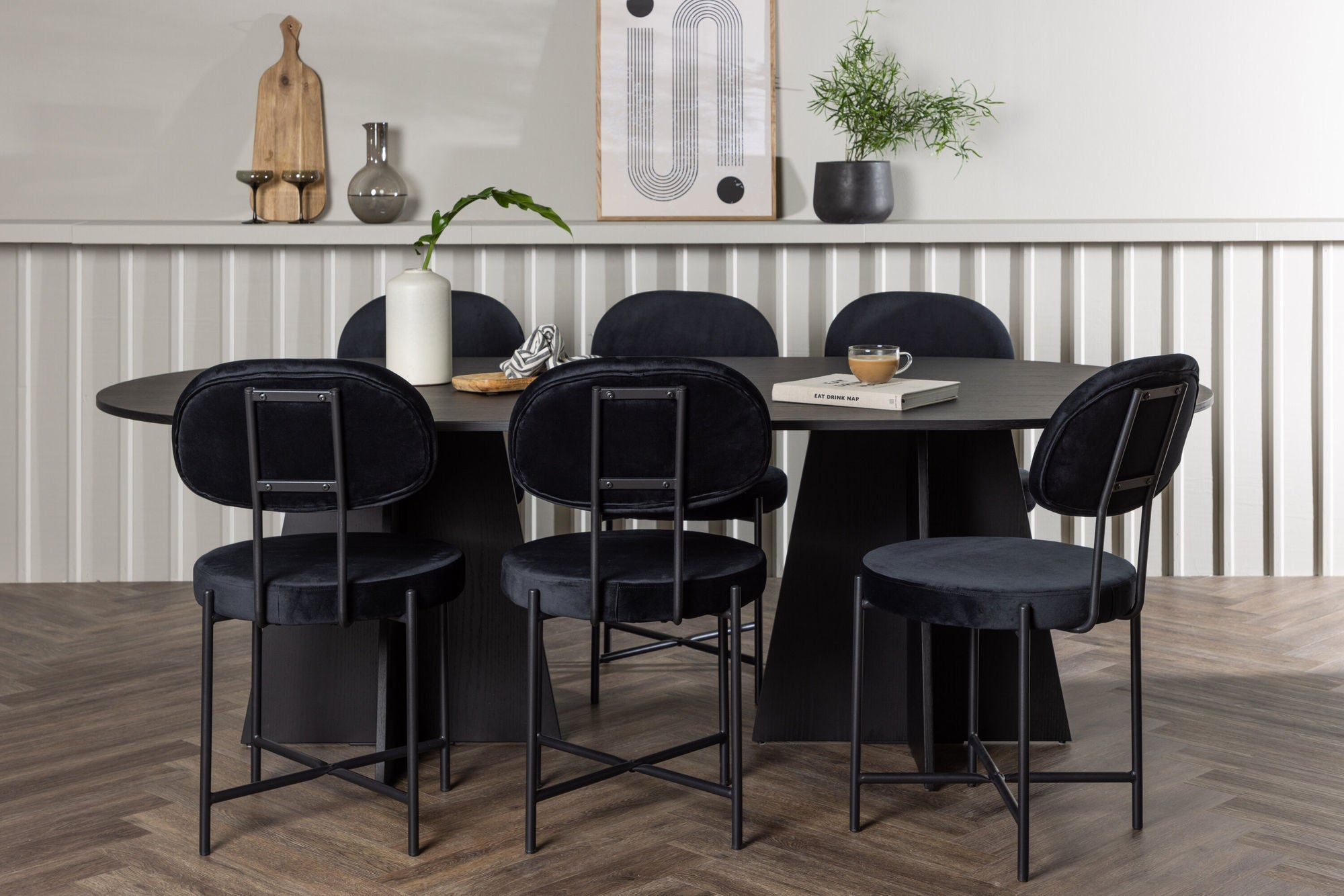 Venture Home Bootcut Oval spisebord - Black / Black Fanéer +Stella Spisebordsstol - Black / Black Velvet _6