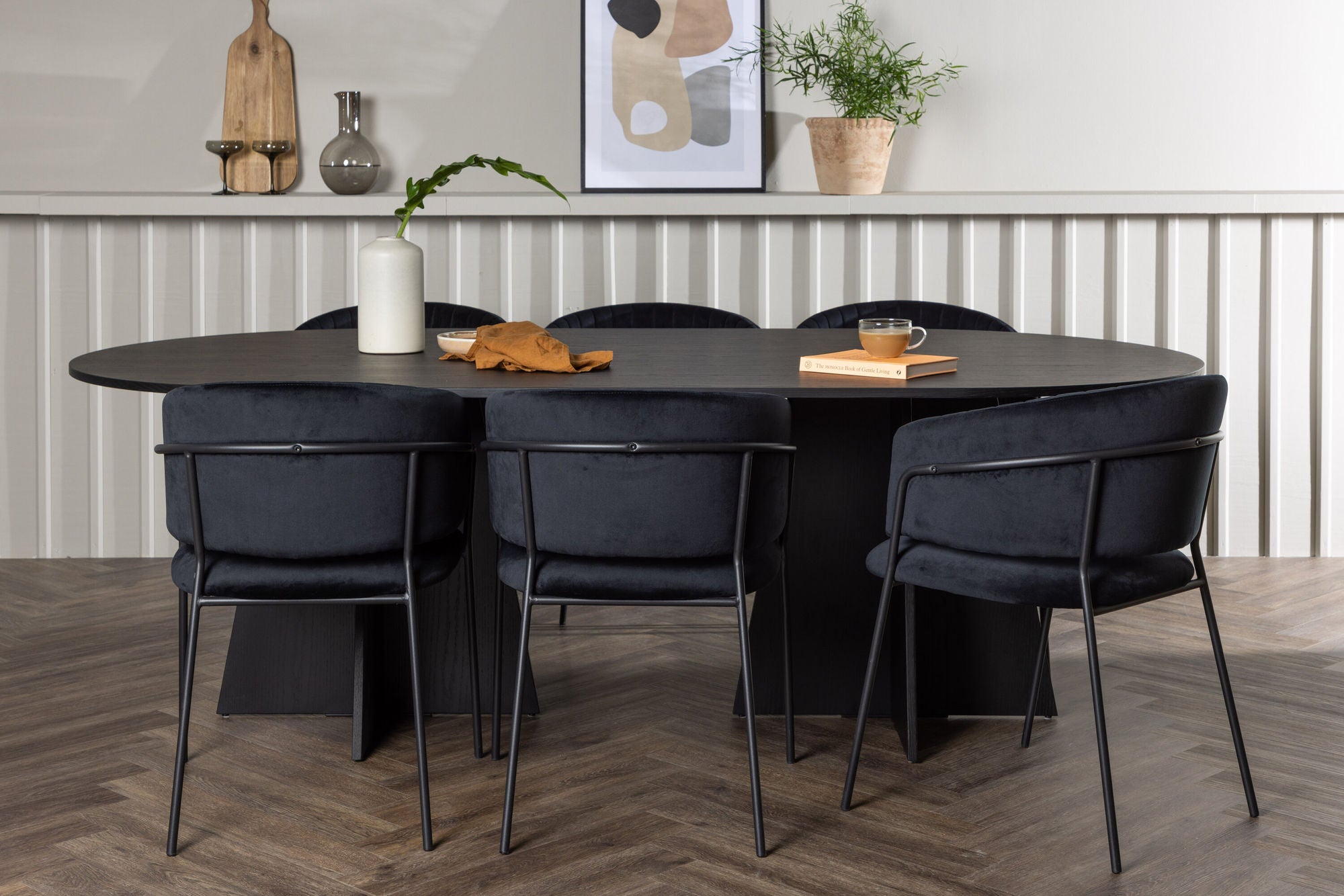Venture Home Bootcut Oval spisebord - Black / Black Fanéer +Selma Spisebordsstol - Black / Black Velvet _6