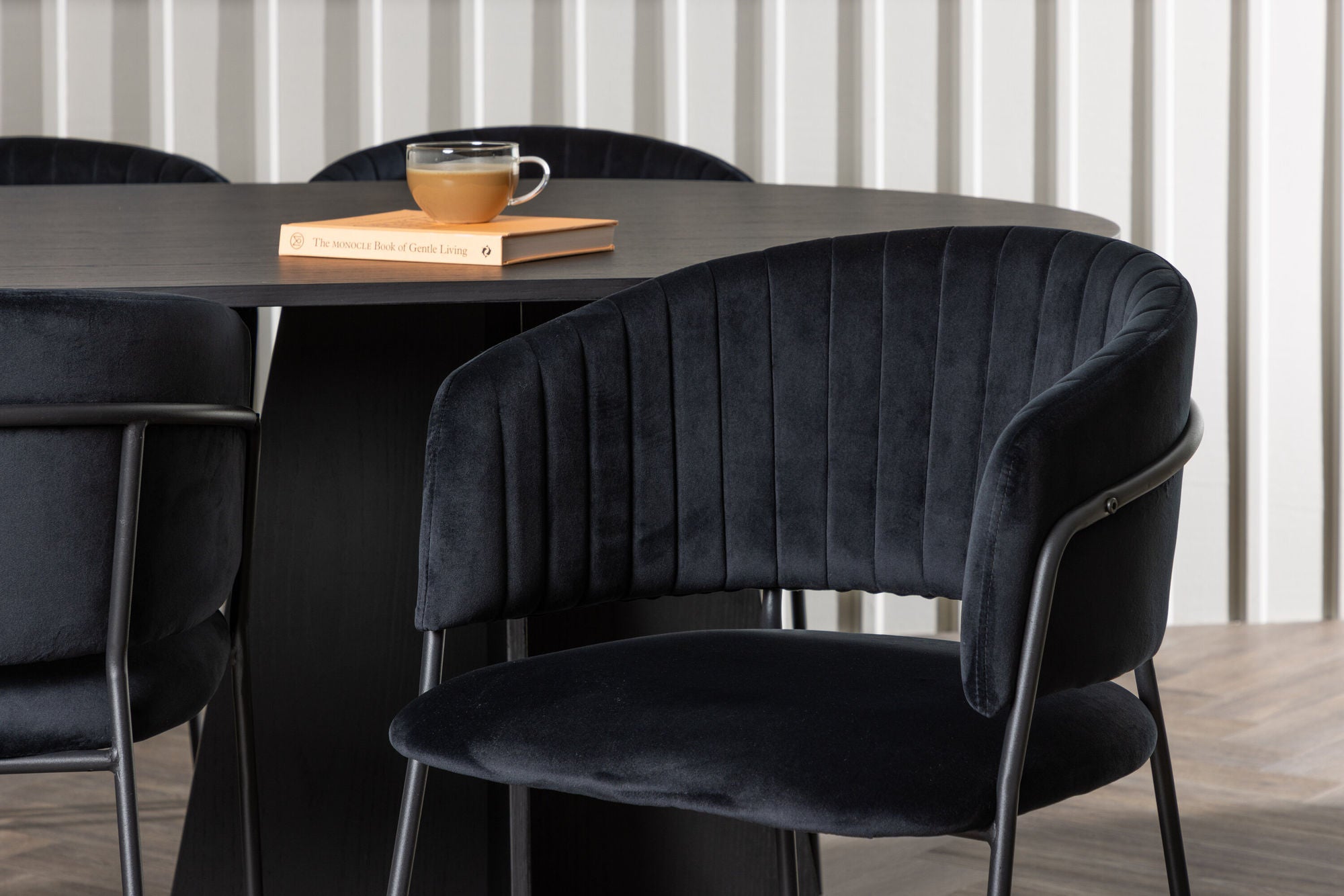 Venture Home Bootcut Oval spisebord - Black / Black Fanéer +Selma Spisebordsstol - Black / Black Velvet _6