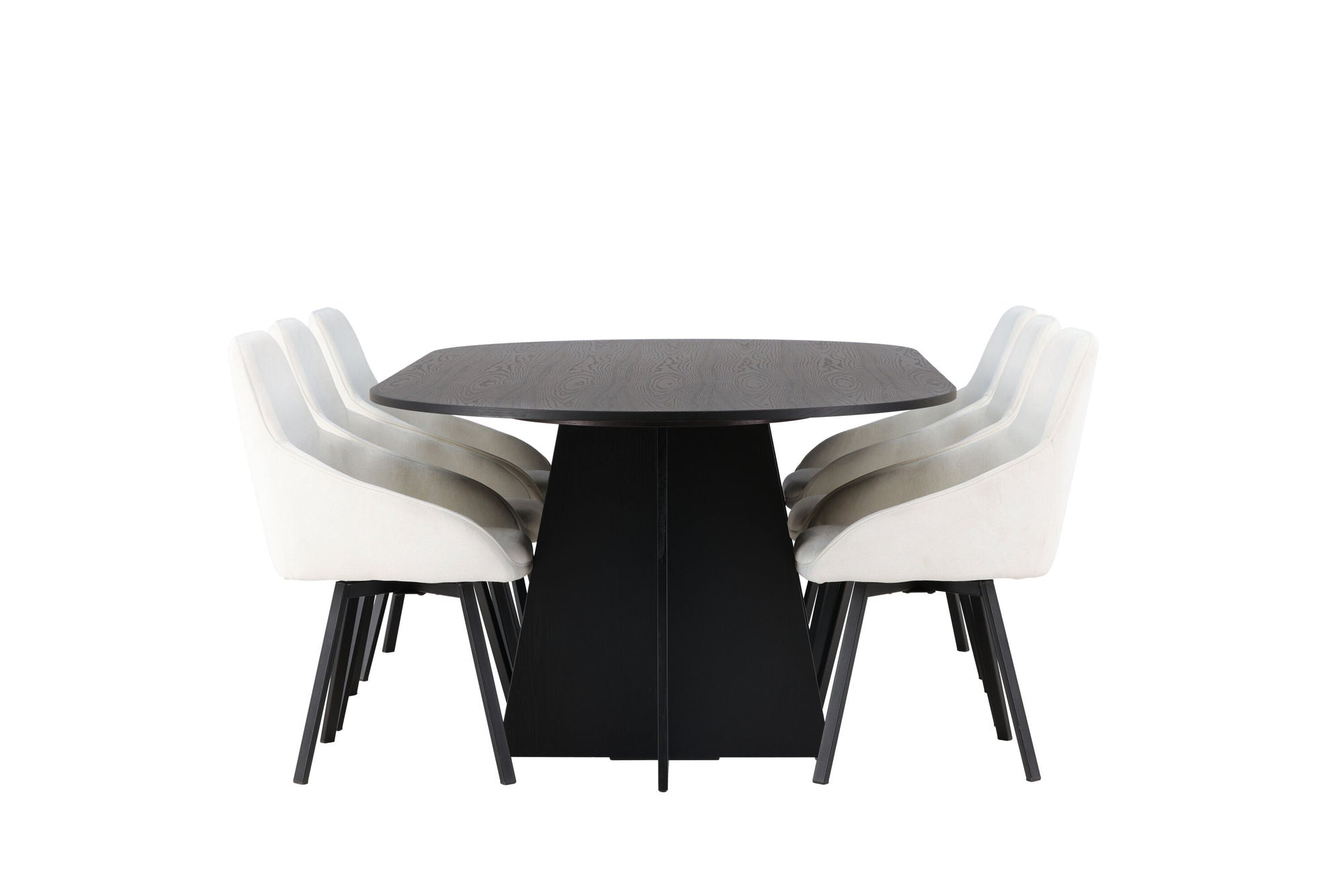 Venture Home Bootcut Oval spisebord - Black / Black Fanéer +Rosie Spisebordsstol - Black / Beige Fabric _6