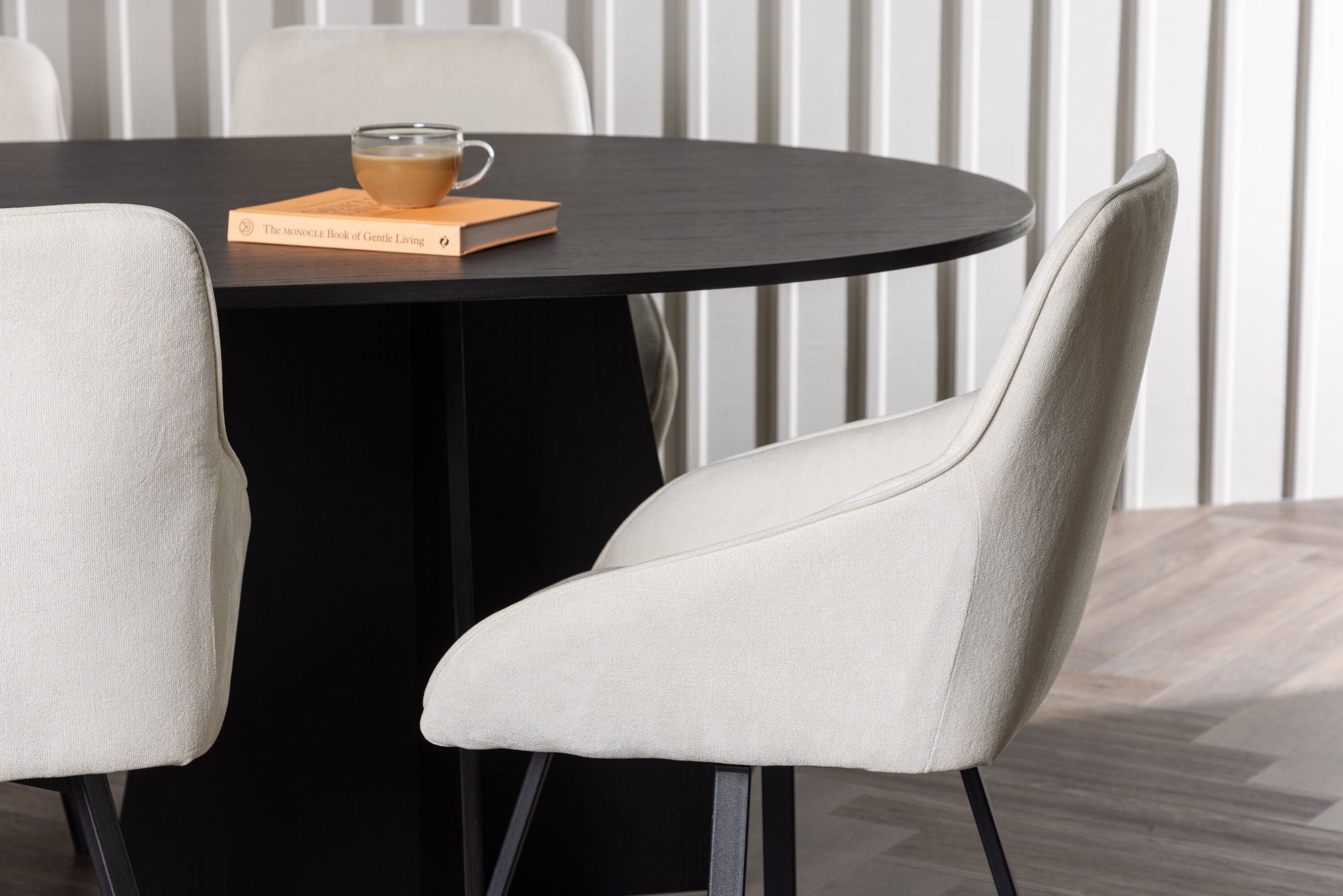 Venture Home Bootcut Oval spisebord - Black / Black Fanéer +Rosie Spisebordsstol - Black / Beige Fabric _6