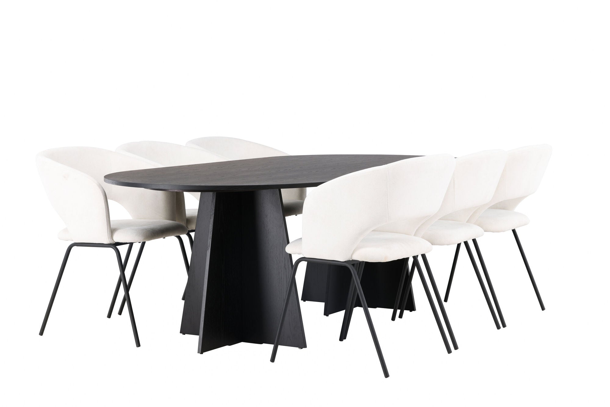 Venture Home Bootcut Oval spisebord - Black / Black Fanéer +Day Spisebordsstol - Matte black / White Linen _6