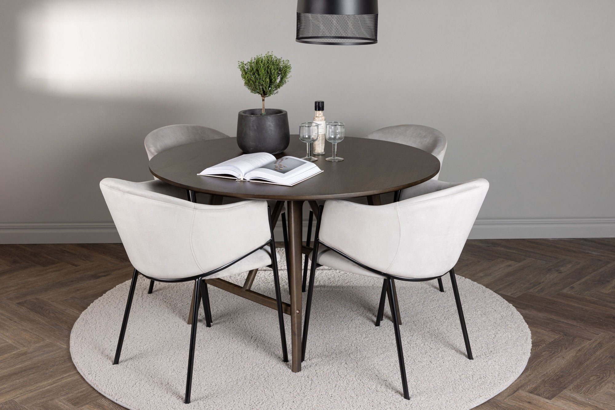 Venture Home Kaseidon spisebord - rund - Rubberwood / Dark Brown MDF +Evelina Spisebordsstol - Black / Light grey Velvet _4
