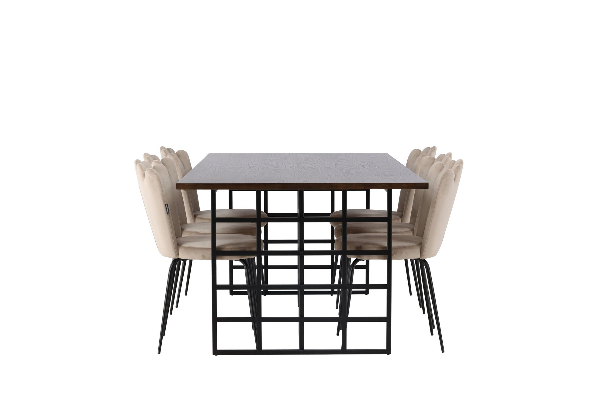 Venture Home Ystad spisebord - Black / Mocca Oak Veneer +Limhamn Light stol - Black / Beige Velvet _6