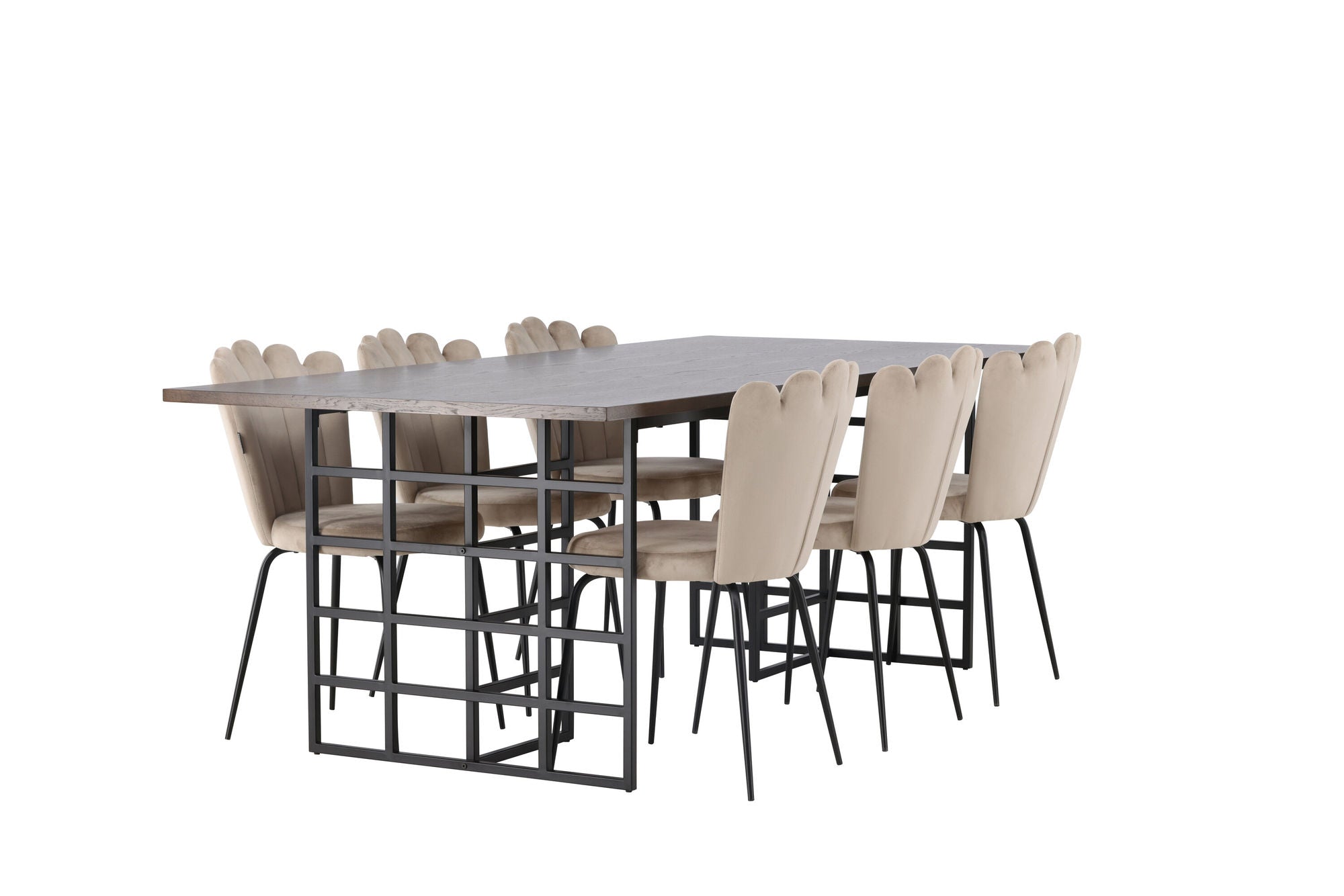 Venture Home Ystad spisebord - Black / Mocca Oak Veneer +Limhamn Light stol - Black / Beige Velvet _6