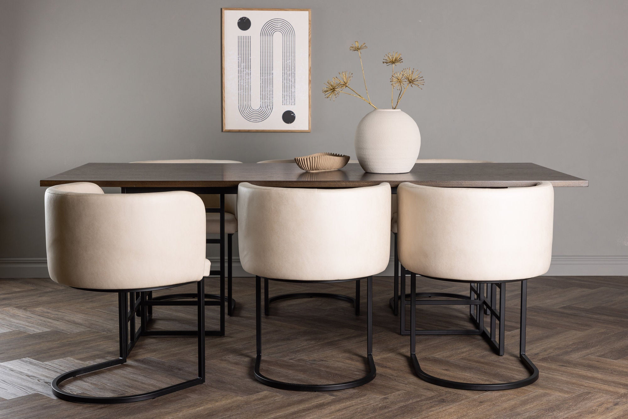 Venture Home Ystad spisebord - Black / Mocca Oak Veneer +Simrishman Spisebordsstol - Black / Beige TC-fabric _6