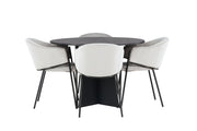 Venture Home Bootcut rund spisebord - Black / Black Fanéer +Evelina Spisebordsstol - Black / Light grey Velvet _4