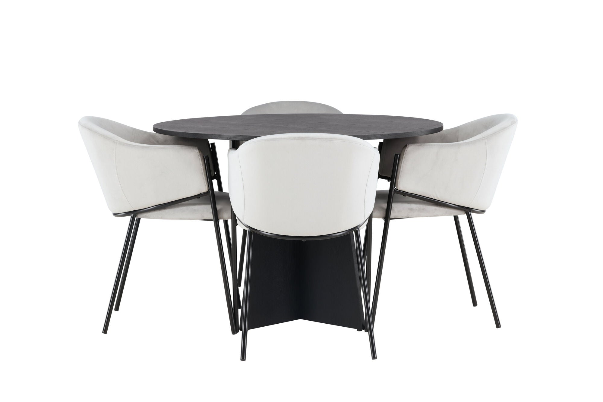 Venture Home Bootcut rund spisebord - Black / Black Fanéer +Evelina Spisebordsstol - Black / Light grey Velvet _4