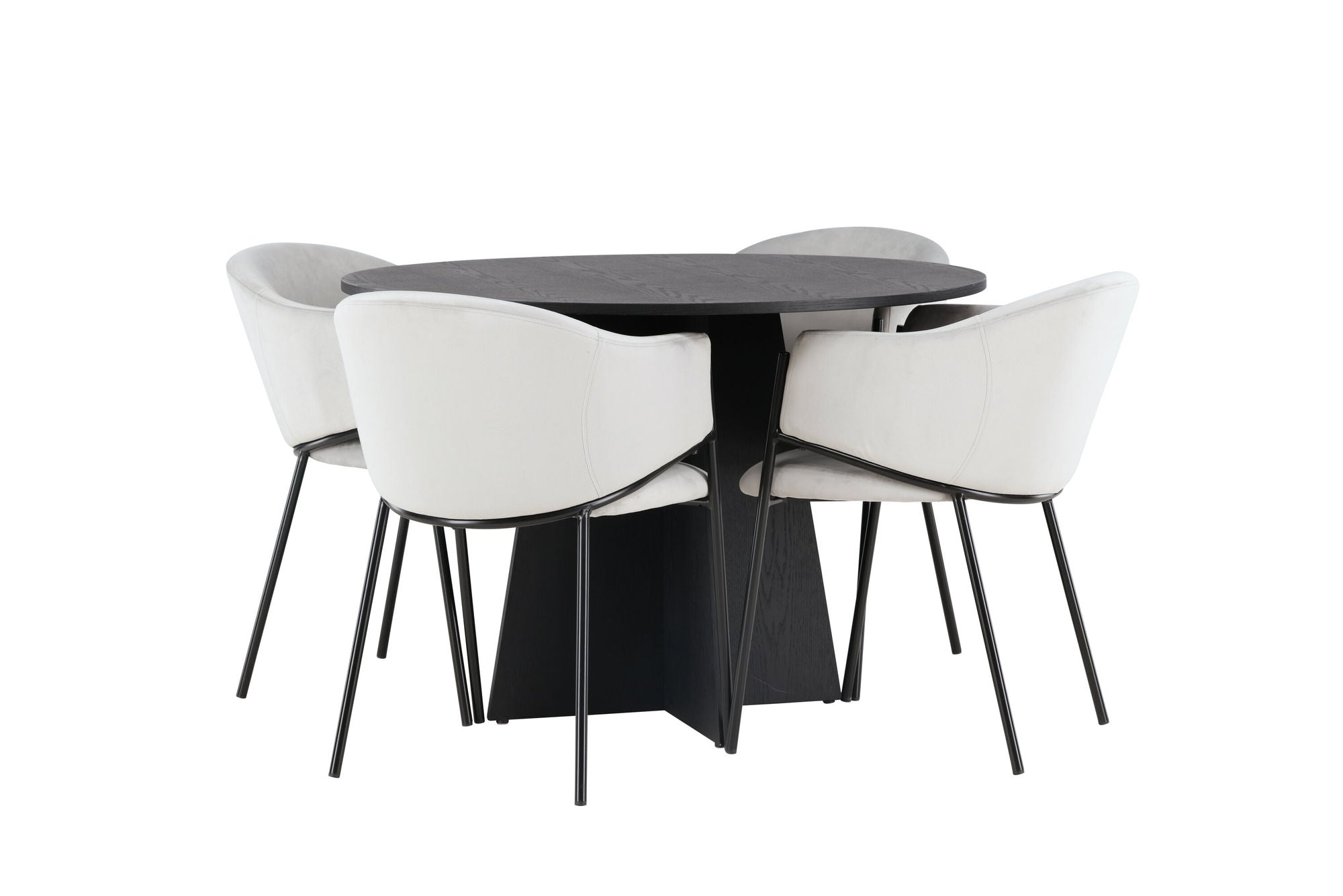 Venture Home Bootcut rund spisebord - Black / Black Fanéer +Evelina Spisebordsstol - Black / Light grey Velvet _4