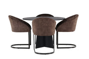 Venture Home Bootcut rund spisebord - Black / Black Fanéer +Evening Spisebordsstol - Matte brown / Brown Fabric _4