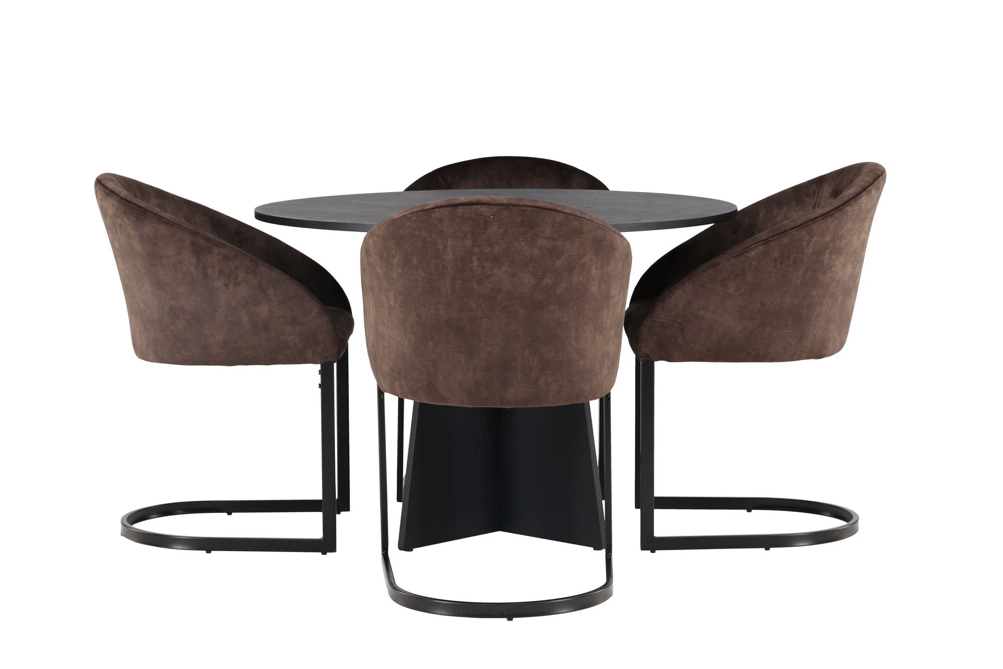 Venture Home Bootcut rund spisebord - Black / Black Fanéer +Evening Spisebordsstol - Matte brown / Brown Fabric _4