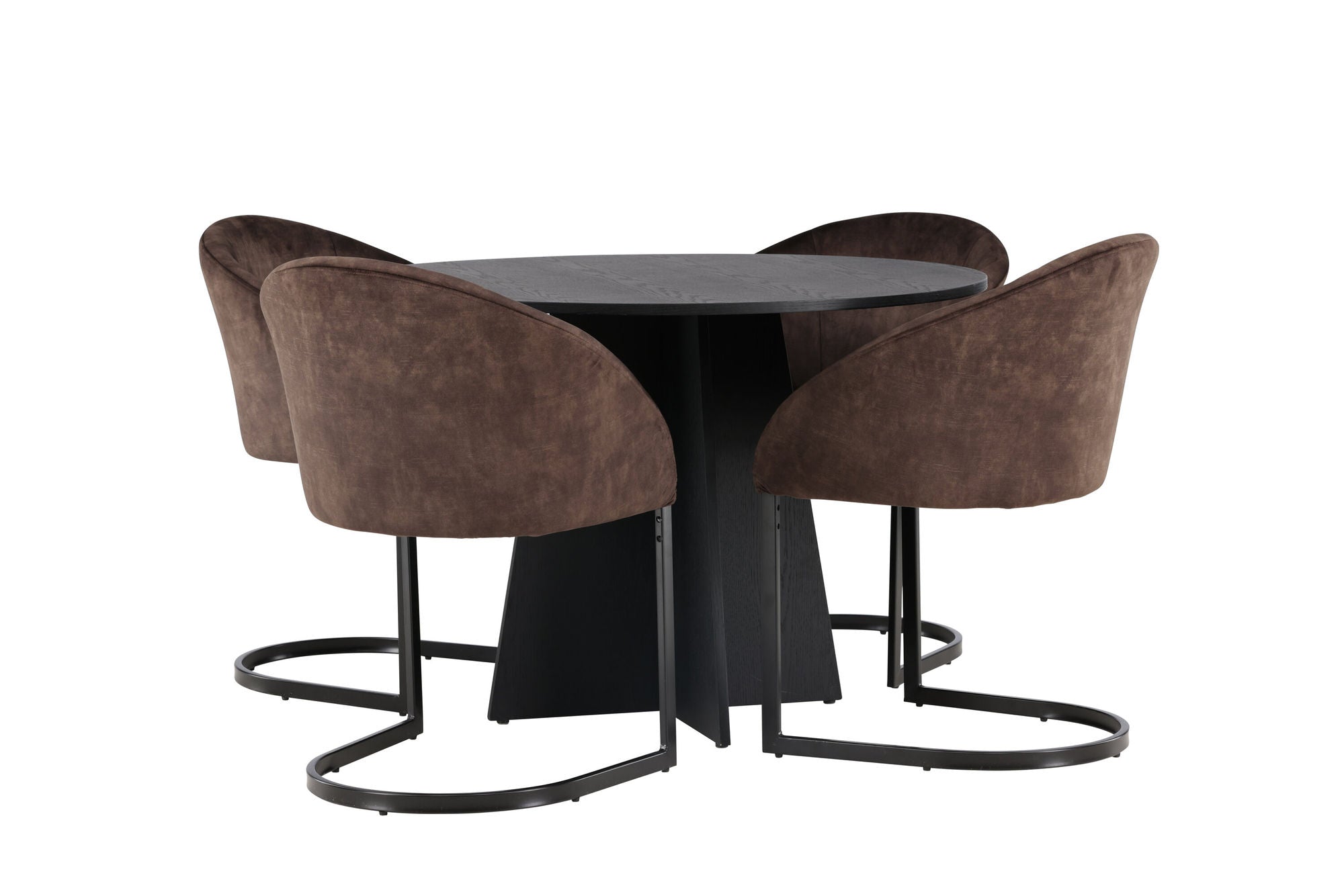 Venture Home Bootcut rund spisebord - Black / Black Fanéer +Evening Spisebordsstol - Matte brown / Brown Fabric _4