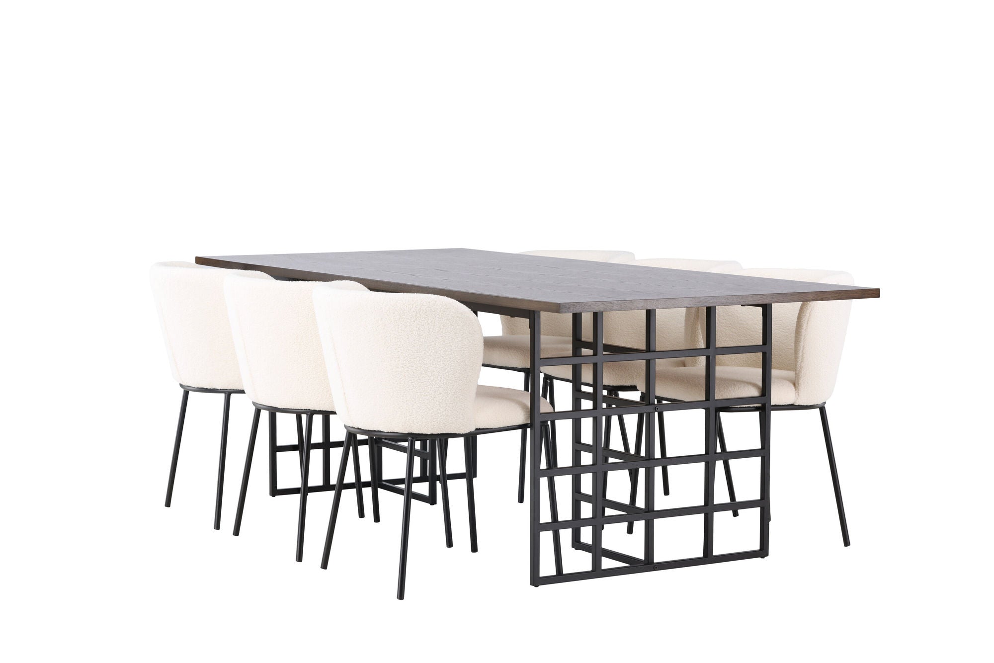 Venture Home Ystad spisebord - Black / Mocca Oak Veneer +Edina Spisebordsstol - Black / White Boucle _6