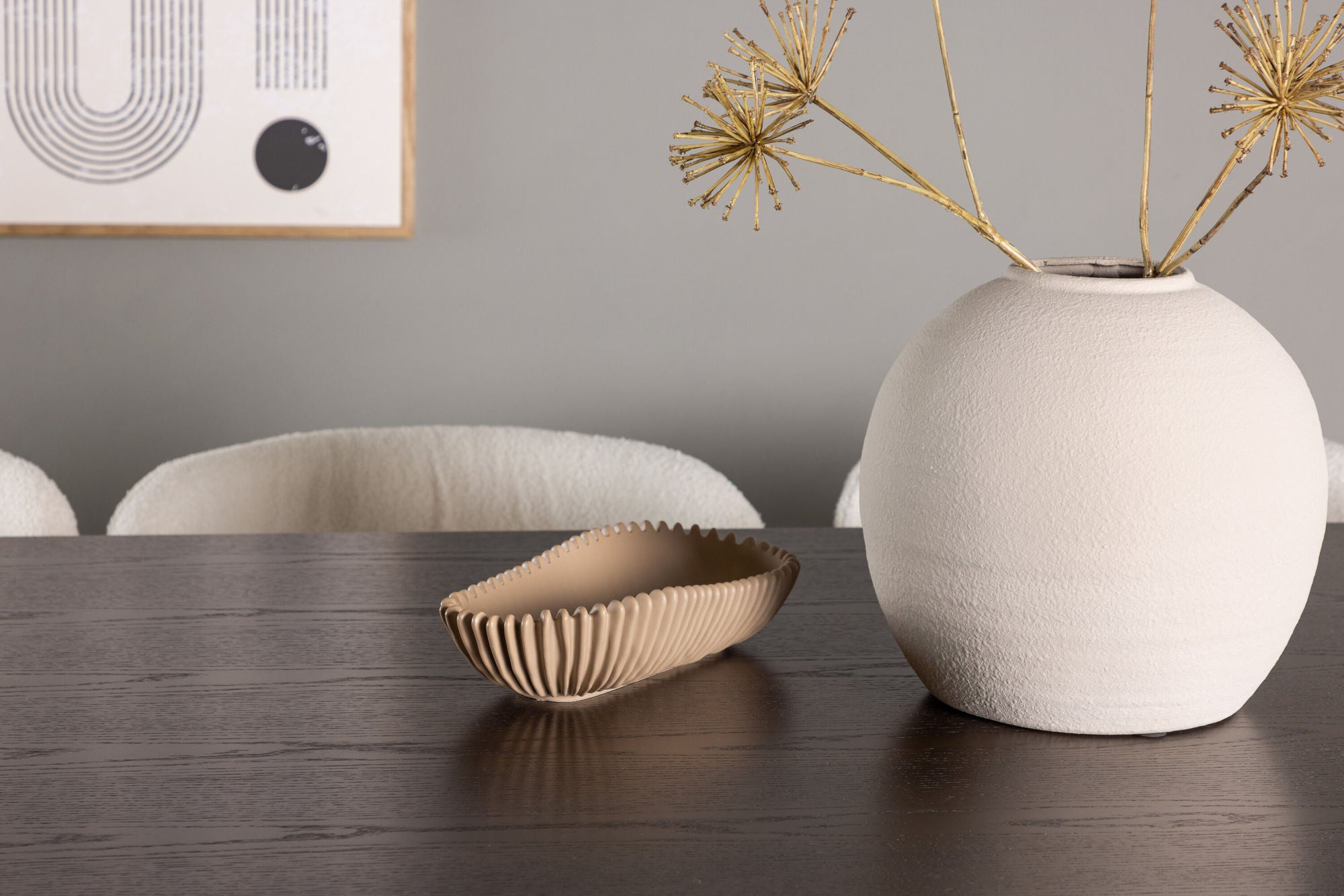 Venture Home Ystad spisebord - Black / Mocca Oak Veneer +Edina Spisebordsstol - Black / White Boucle _6