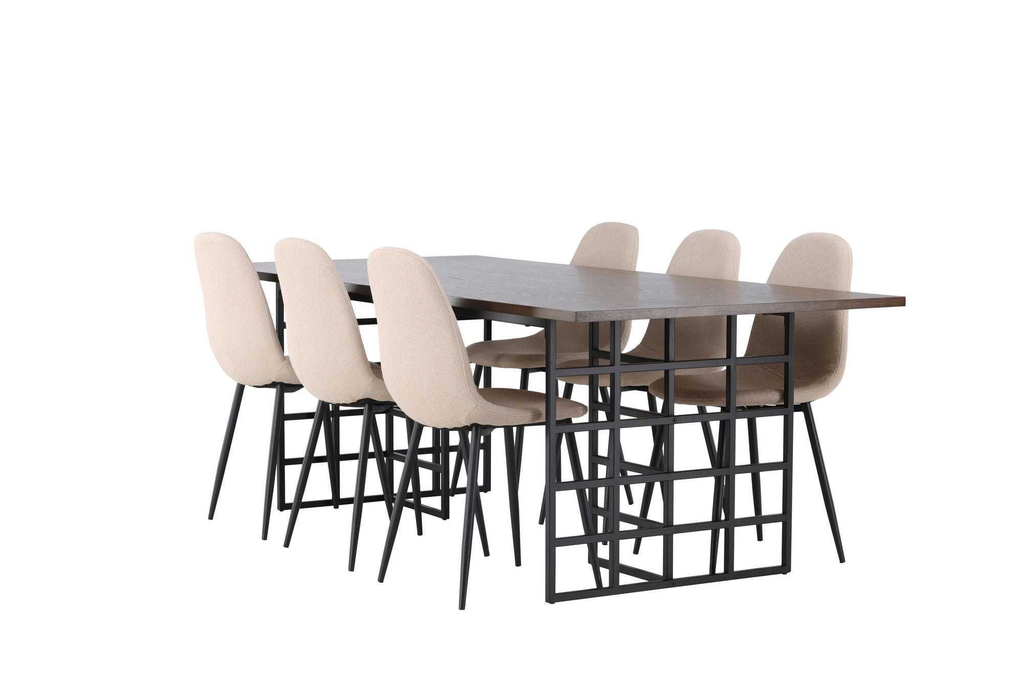 Venture Home Ystad spisebord - Black / Mocca Oak Veneer +Polar Spisebordsstol - Black / Beige Boucle _6